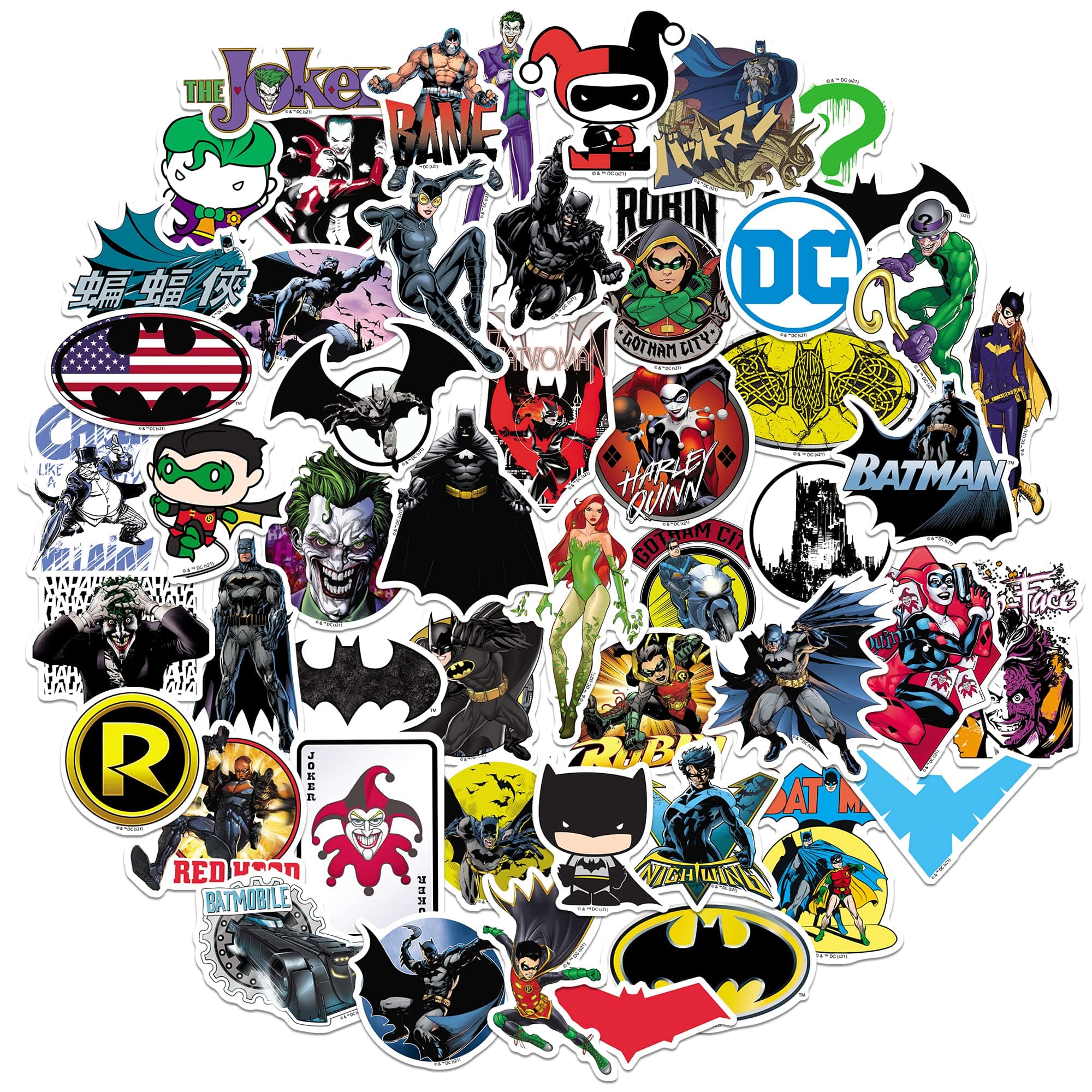 GRAPHICS & MORE Batman Sticker Pack Die Cut Vinyl Large Deluxe Stickers Variety Pack - Laptop, Water Bottle, Scrapbooking, Tablet, Skateboard, Indoor/Outdoor - Set of 50