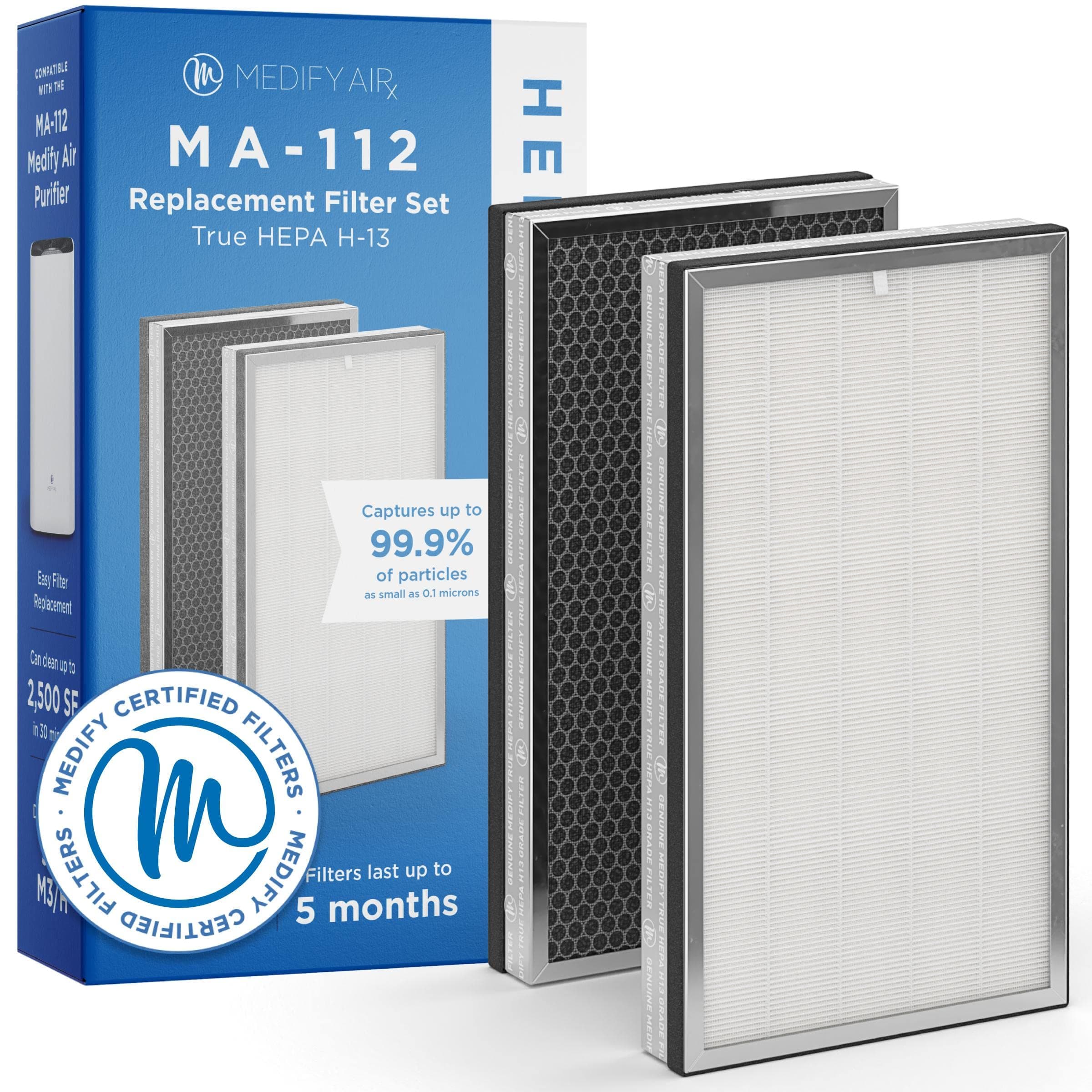 Medify MA-112 Genuine Replacement Filter Set for Allergens, Smoke, Wildfires, Dust, Odors, Pollen, Pet Dander | 3 in 1 with Pre-filter, HEPA H13 and Activated Carbon | Removal to 0.1 Microns | 1-Pack