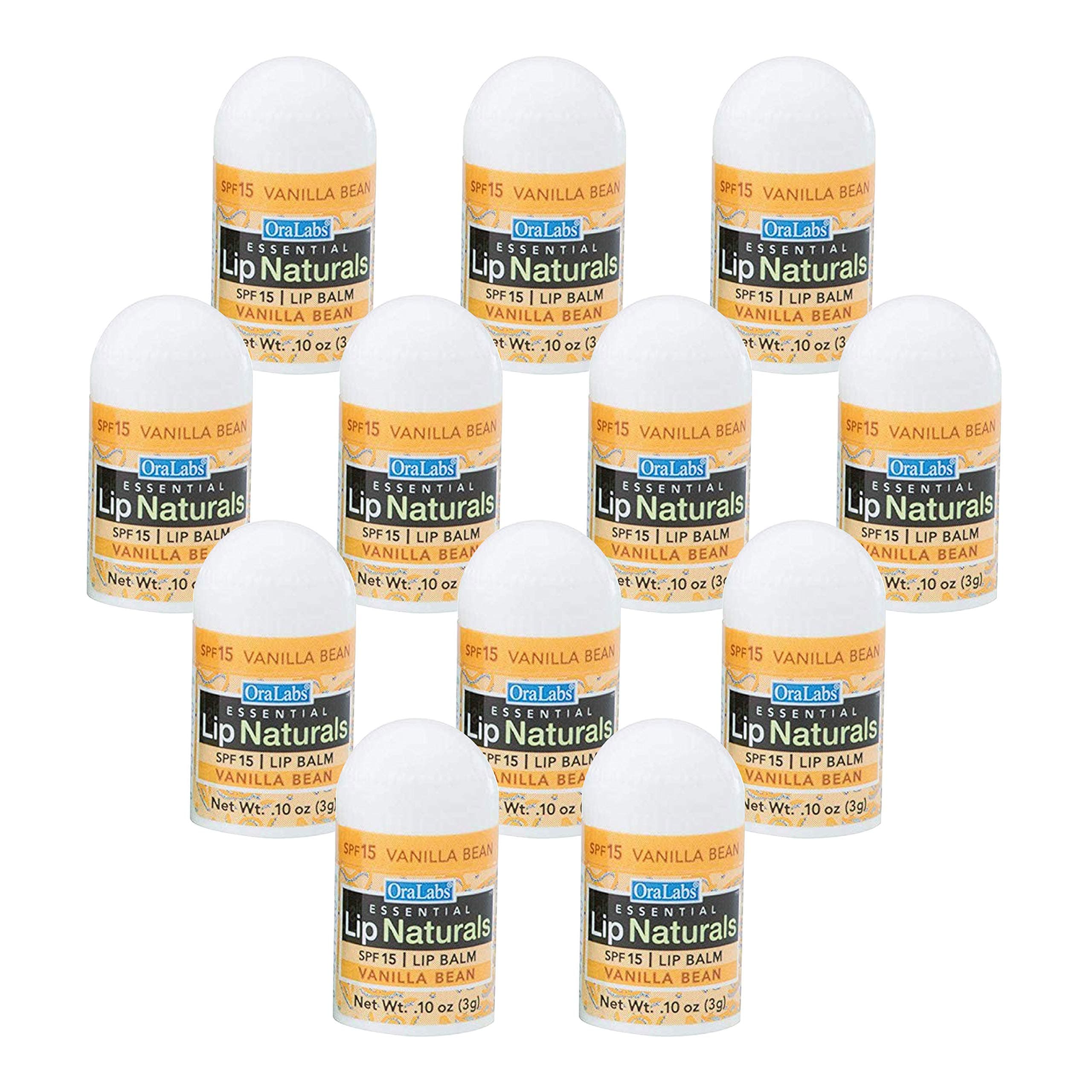 Lip Naturals® Mini Vanilla Lip Balm with Sunscreen (SPF-15) | Made in USA with Beeswax & Coconut Oil | 12-Count Pack with Vanilla Bean Flavor (0.10oz/3g Each)