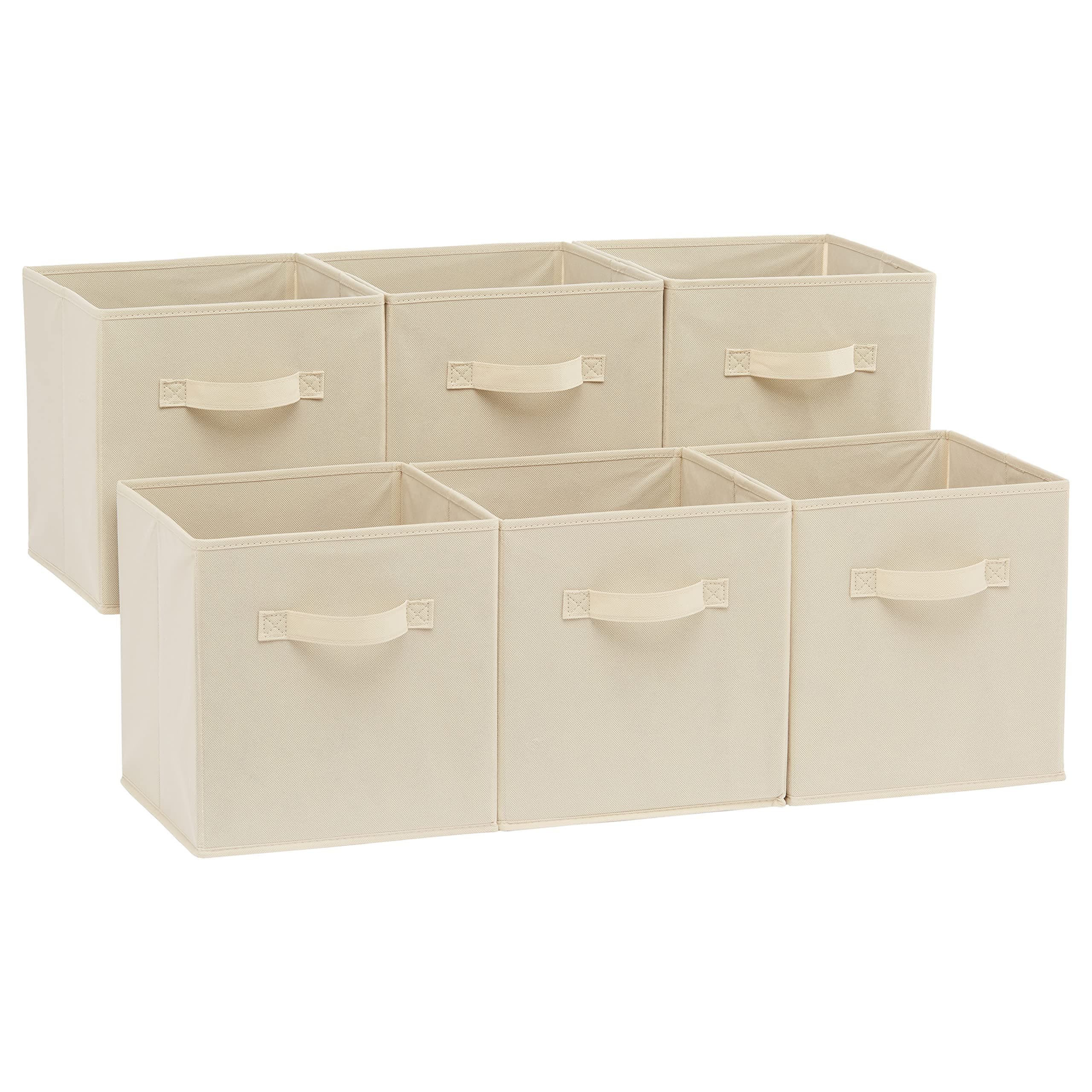 amazon basics Square Foldable Storage Cubes (Beige) - 6 Pack, Fabric, Clothing