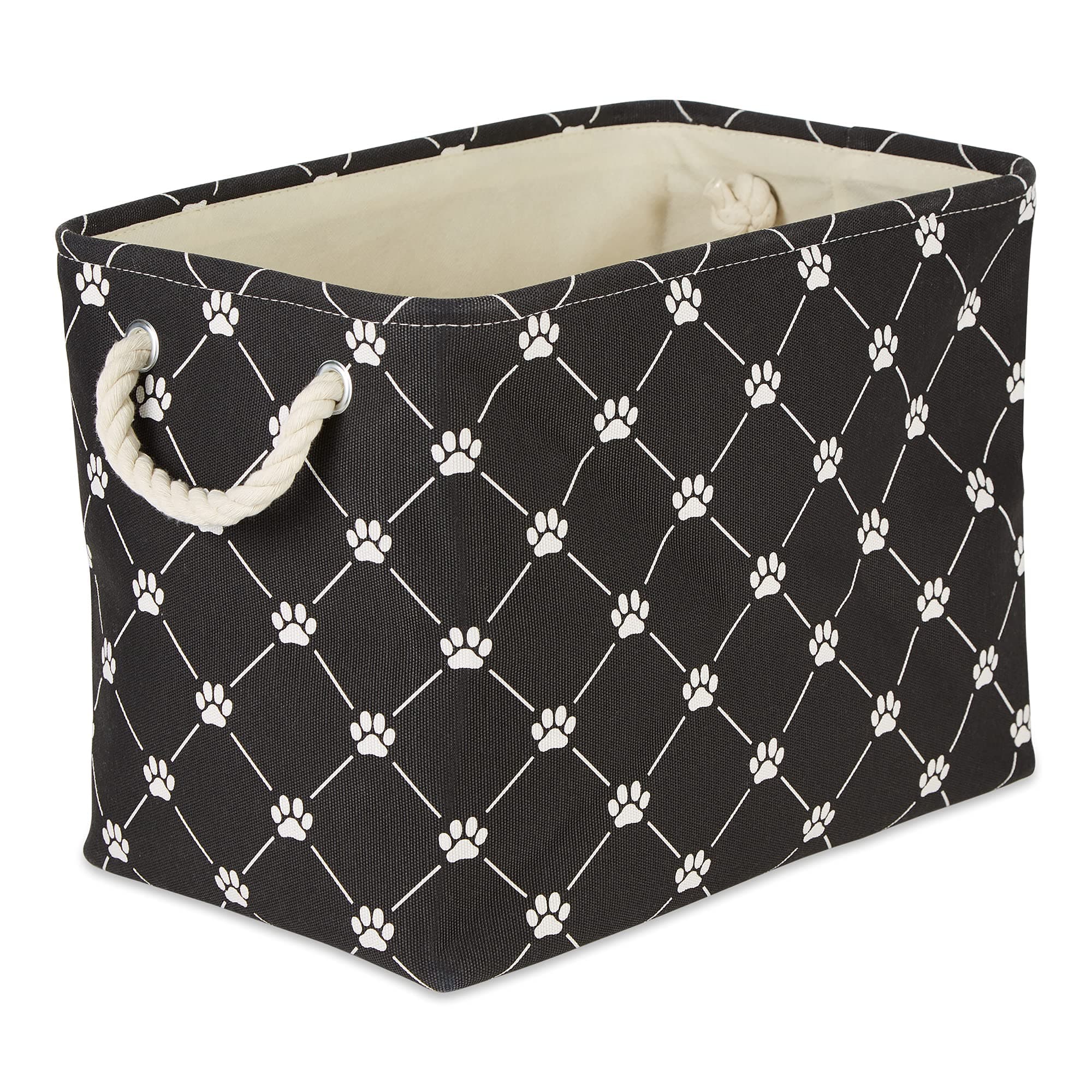 Bone Dry Pet Storage Collection Paw and Bone Print, Small Rectangle, 14x8x9, Black Trellis