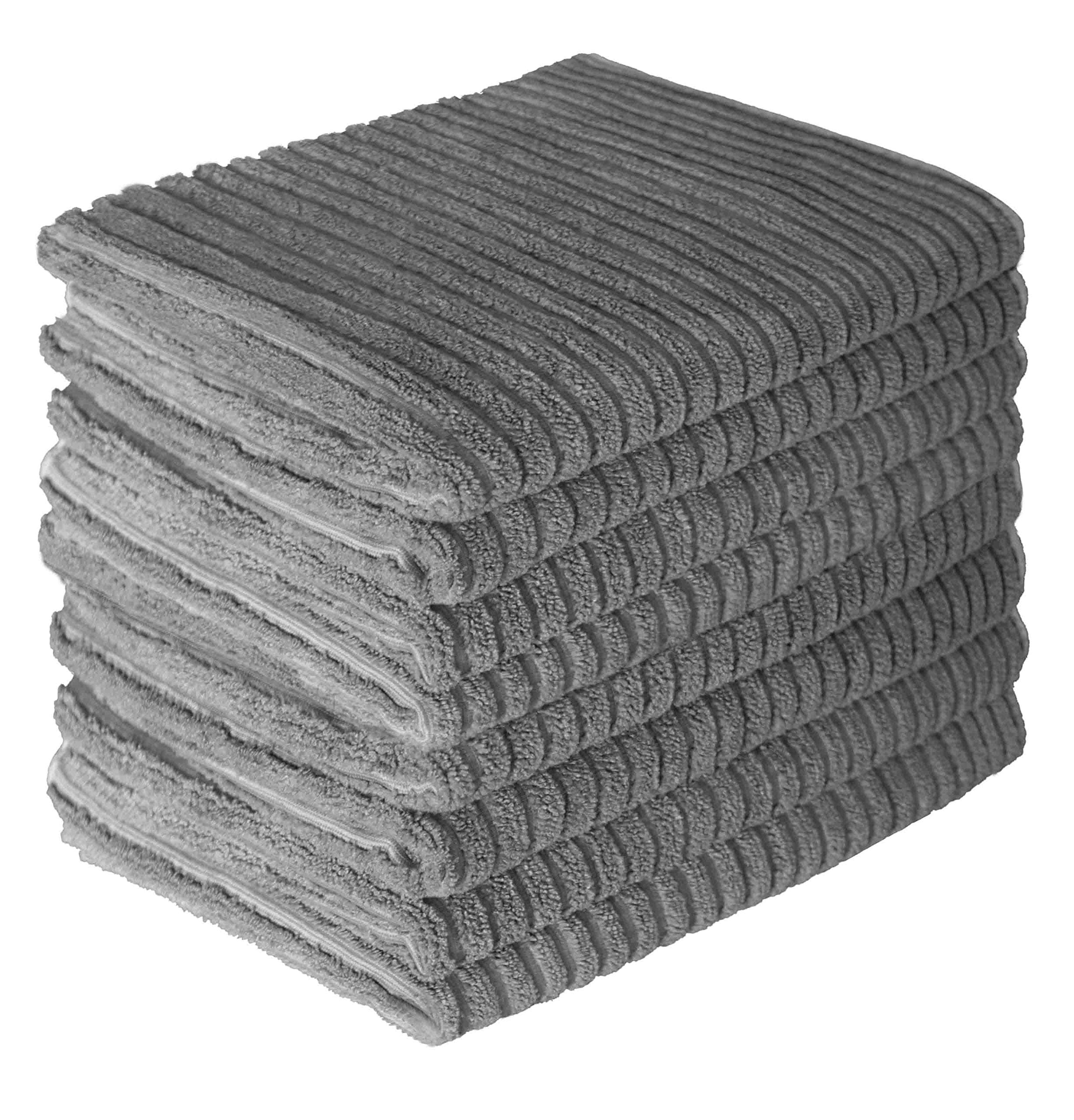 Microfiber Kitchen Towels - Super Absorbent Dish Towels - One Side Ribbed One Side Smooth Tea Towels, 26x18 Inch, Pack of 8, Gray