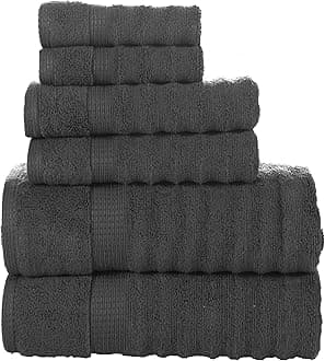 Ribbed Grey Bath Towels - 100% Cotton Bath Towel Set, Zero Twist, Soft Textured Bathroom Towels Set, Quick Dry, Luxury Towels, 2 Bath Towels, 2 Hand Towels, 2 Wash Cloths for Body & Face - 6 Piece Set