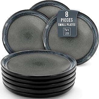 Stoneware Breakfast & Dessert Plates Set of 8, Stylish Dark Gray Small Plates, Dishwasher, Microwave & Scratch-Resistant Salad & Cake Plates