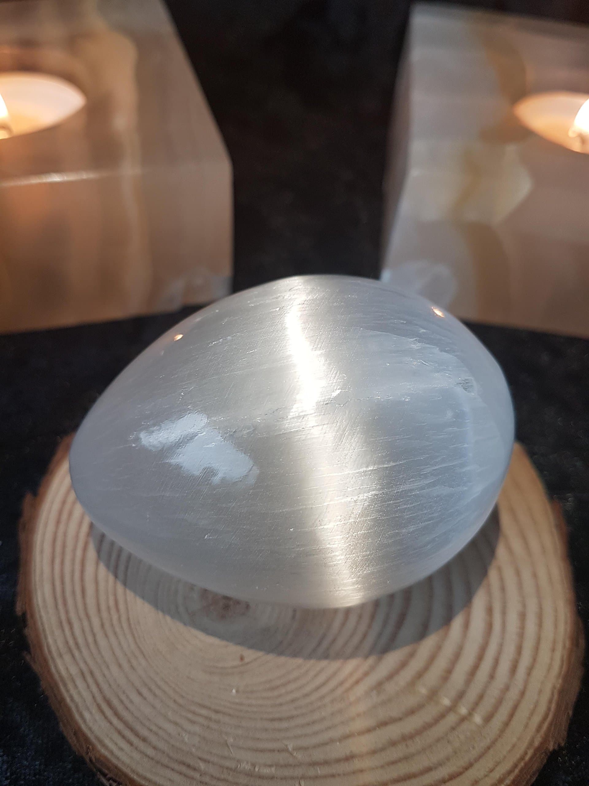 Selenite Egg Polished Gemstone Oval Shaped Crystal Medium (55-65 mm) for Reflexology, Acupressure, Attraction, Relaxation, unblocking Energy and Stress Relief.