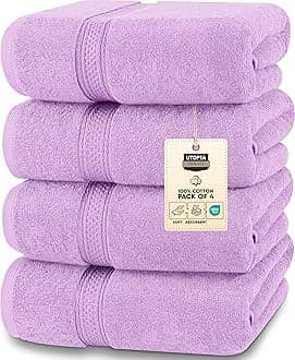 Utopia Towels 4 Pack Premium Bath Towels Set, (27 x 54 Inches) 100% Ring Spun Cotton 600GSM, Lightweight and Highly Absorbent Quick Drying Towels, Perfect for Daily Use (Lavender)