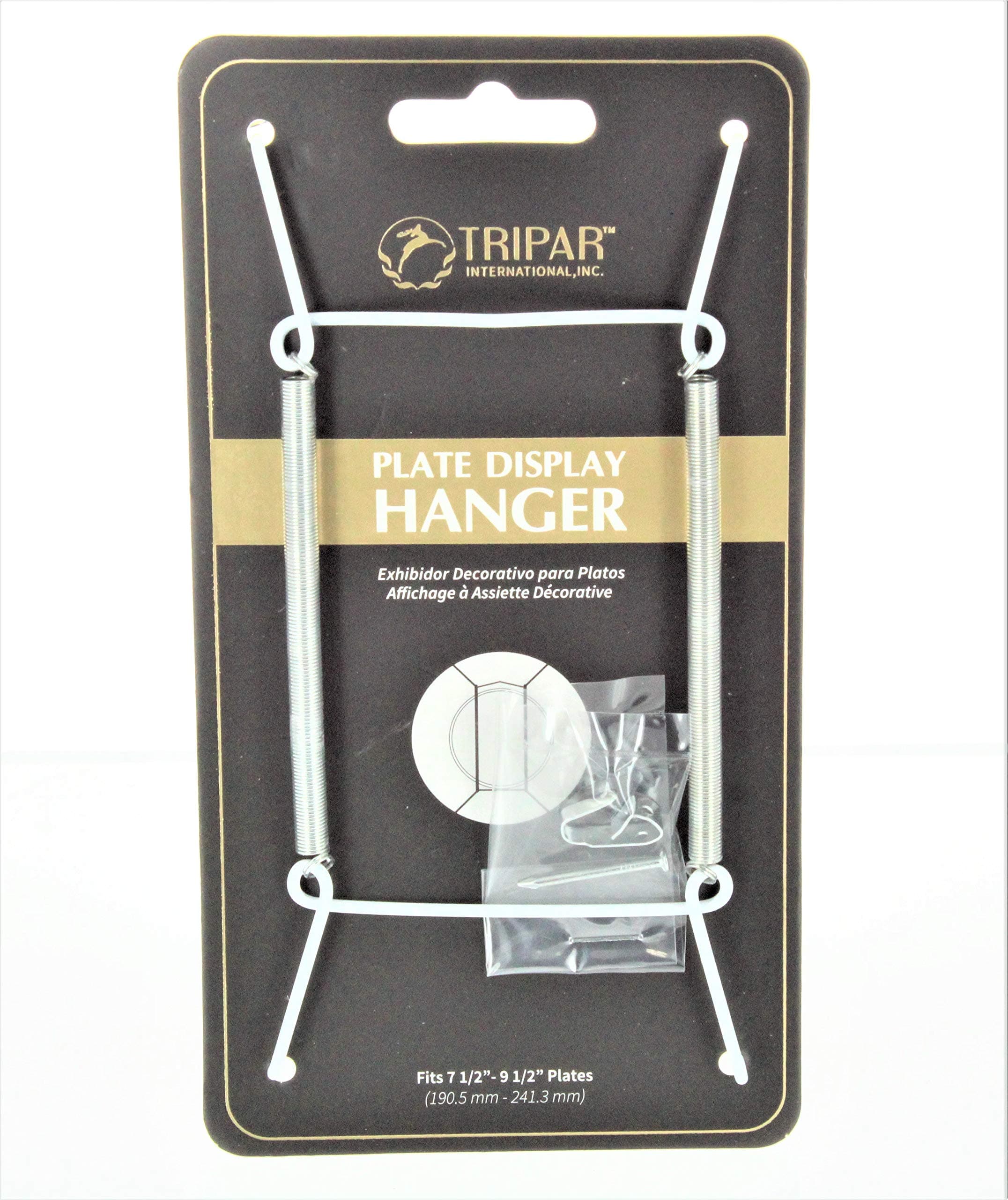 Tripar Wall Plate Hanger, White Wire (7.5-9.5 Inch) - Durable, Flexible Coils Conform to Most Plates - Holds Up to 2lbs on Wall - Features Clear Coated Vinyl Tips and Sleeves to Prevent Scratches.