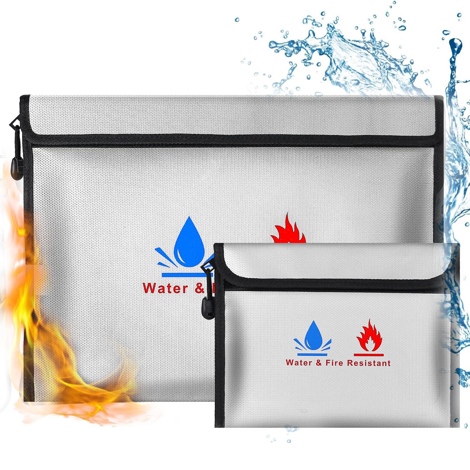 – Fireproof Document Bag，Fireproof Money Safe Document Bag 15 x11 & 9x7 Inches Set Non-Itchy Silicone Coated Fire Resistant Bag Fireproof Safe Storage for Money, Documents, Jewelry and Passport