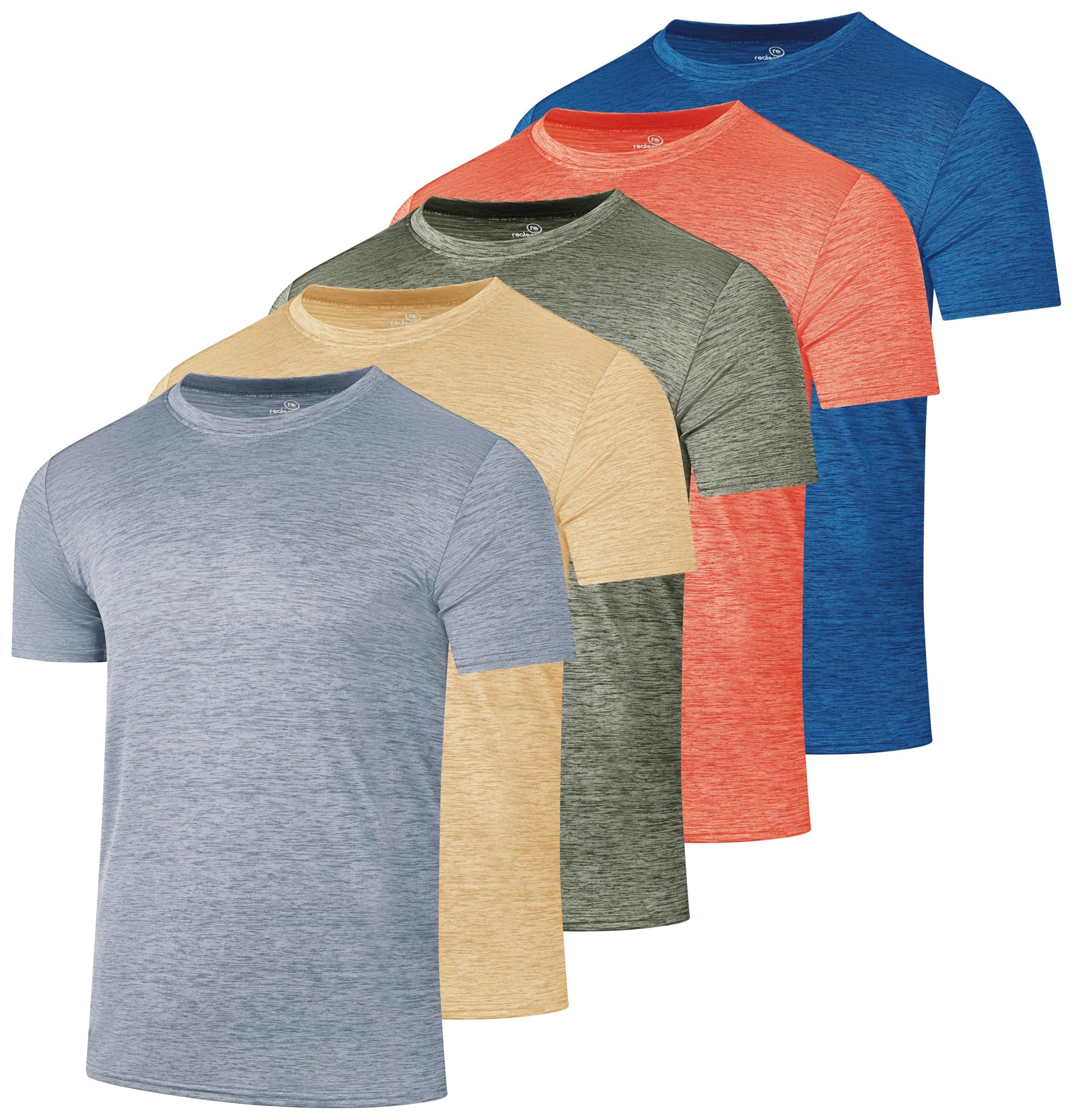 5 Pack: Men’s Short Sleeve Dry Fit Active Crew Neck T Shirt - Athletic Running Gym Workout Tee Tops