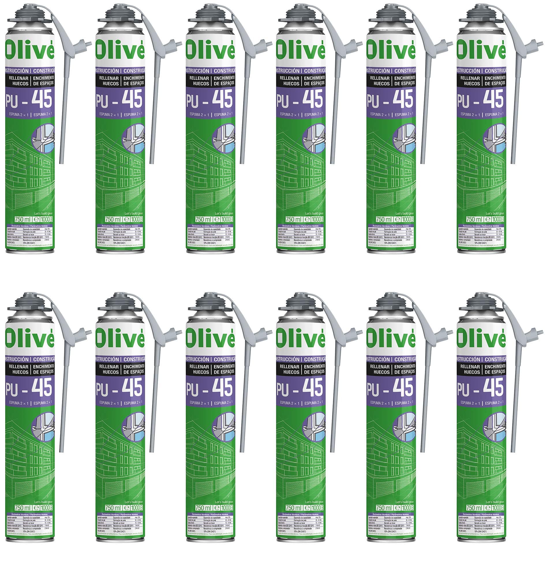 12 Expansive Mono Component Polyurethane Foam 750ml Spray pistolable