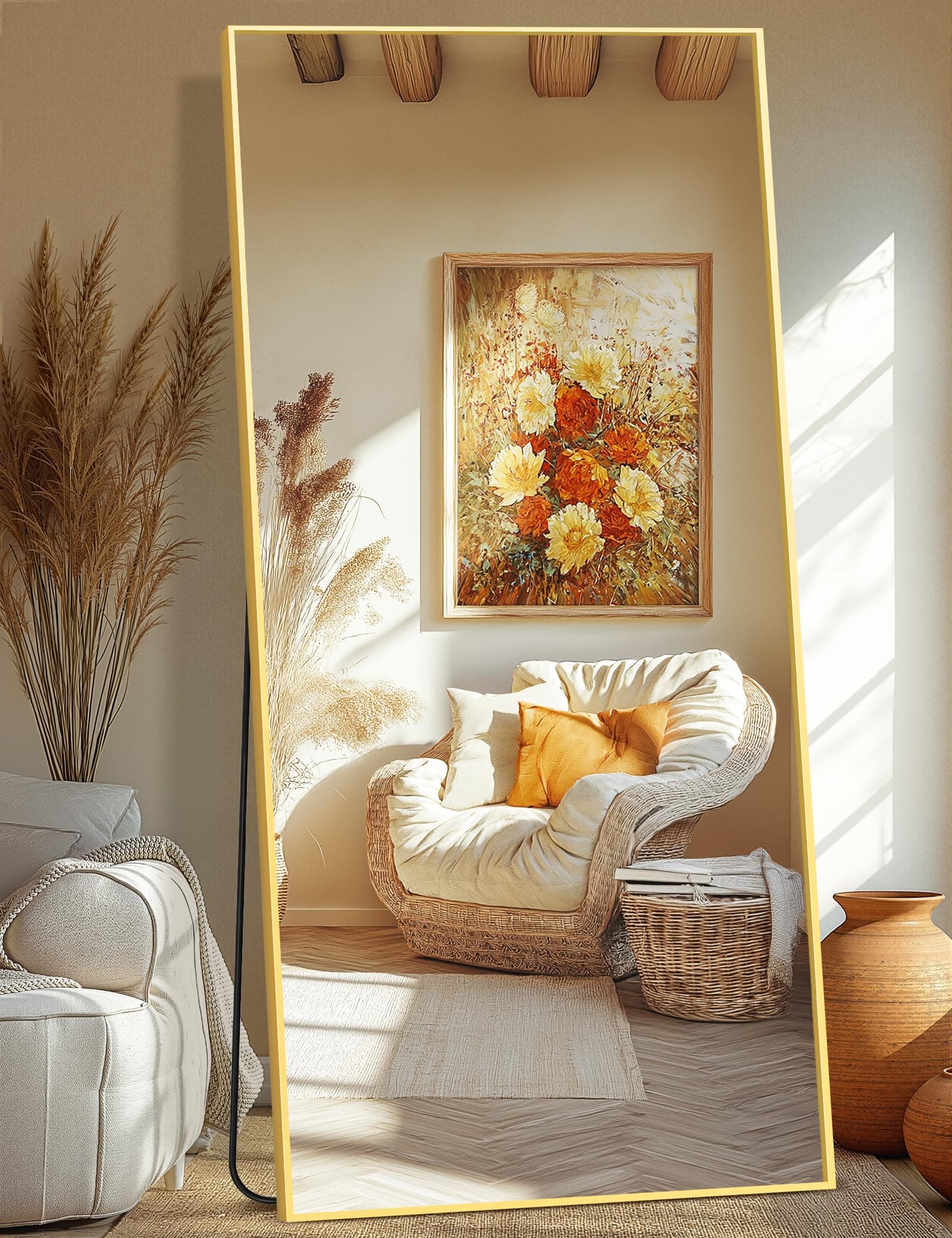 Full Length Mirror, 75"x35" Rectangle Standing Floor Full Body Mirror for Wall with Aluminum Alloy Frame for Bedroom, Living Room, Dressing Room(Gold)