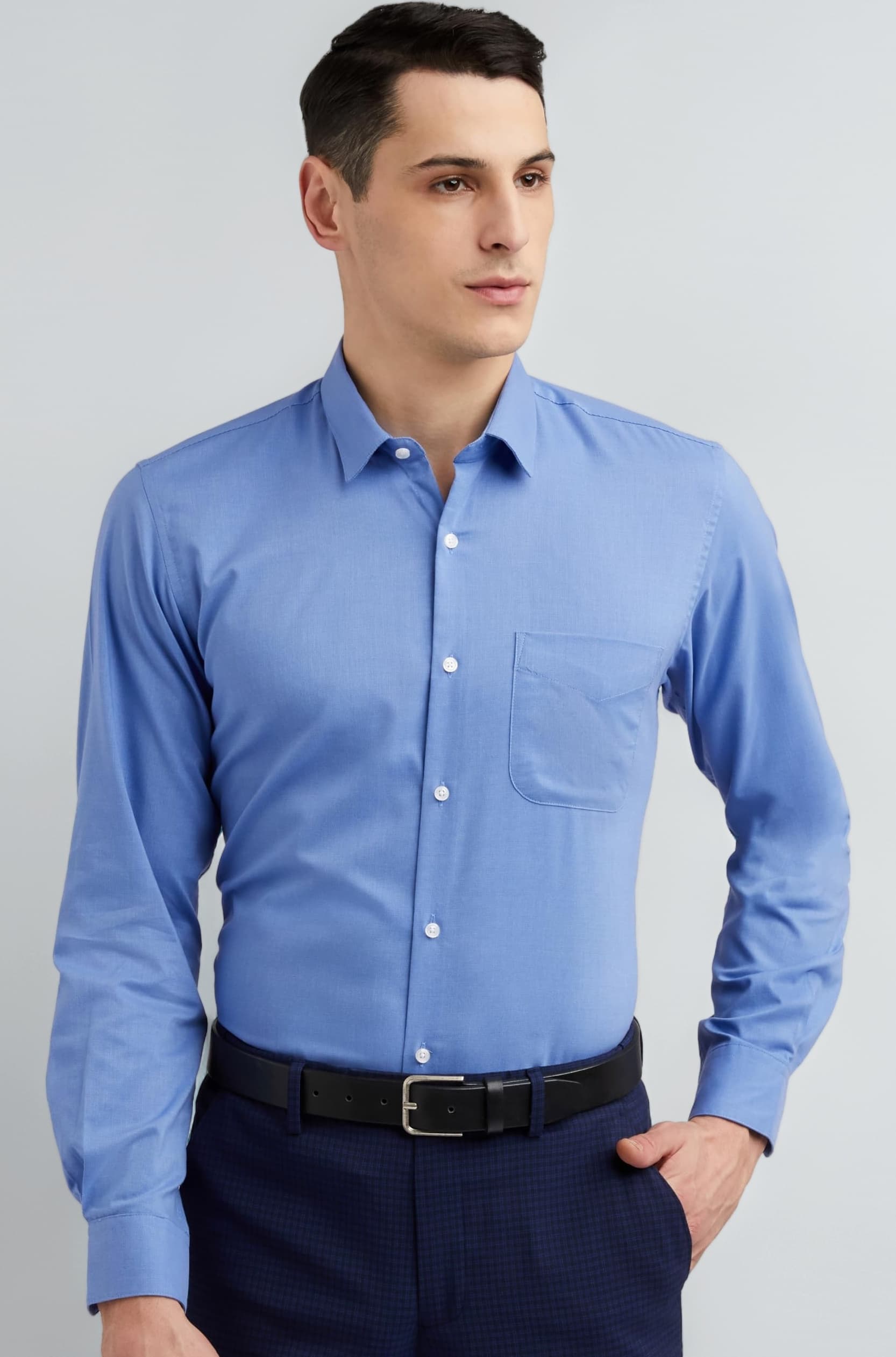Peter England Men's Everyday Solid Slim Fit Full Sleeve Formal Shirt | Cotton-Rich