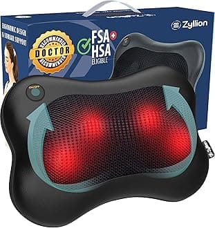 Shiatsu Back and Neck Massager with Heat - Cordless Rechargeable 3D Electric Kneading Deep Tissue Massage Pillow for Muscle Pain Relief, Black, ZMA-13RB