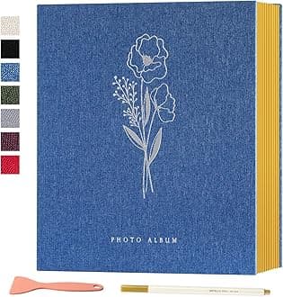 Lanpn Linen Self Adhesive Photo Album Scrapbook, 80 Pages, Blue, Holds 4x6 5x7 A4 A5 Pictures, Magnetic Sticky Pages, Gift Included