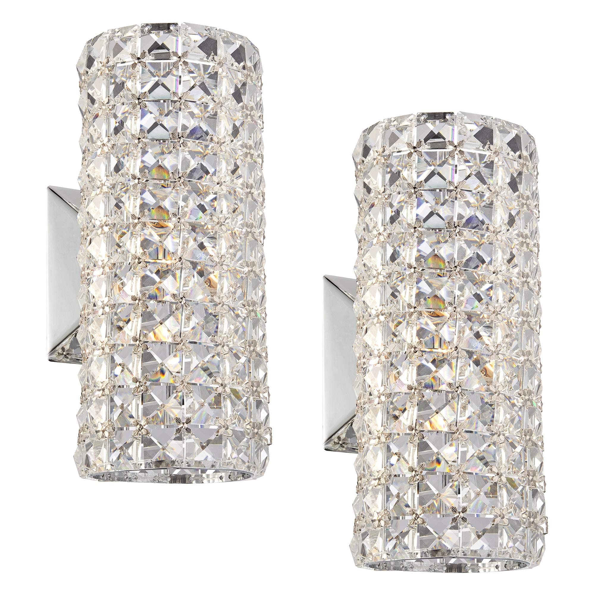 Vienna Full Spectrum Cesenna Modern Wall Sconces Lighting Set of 2 Chrome Hardwired 4 3/4" Wide Fixture Crystal Cylinder Shade for Bedroom Bathroom Bedside Living Room Home Hallway Dining Kitchen