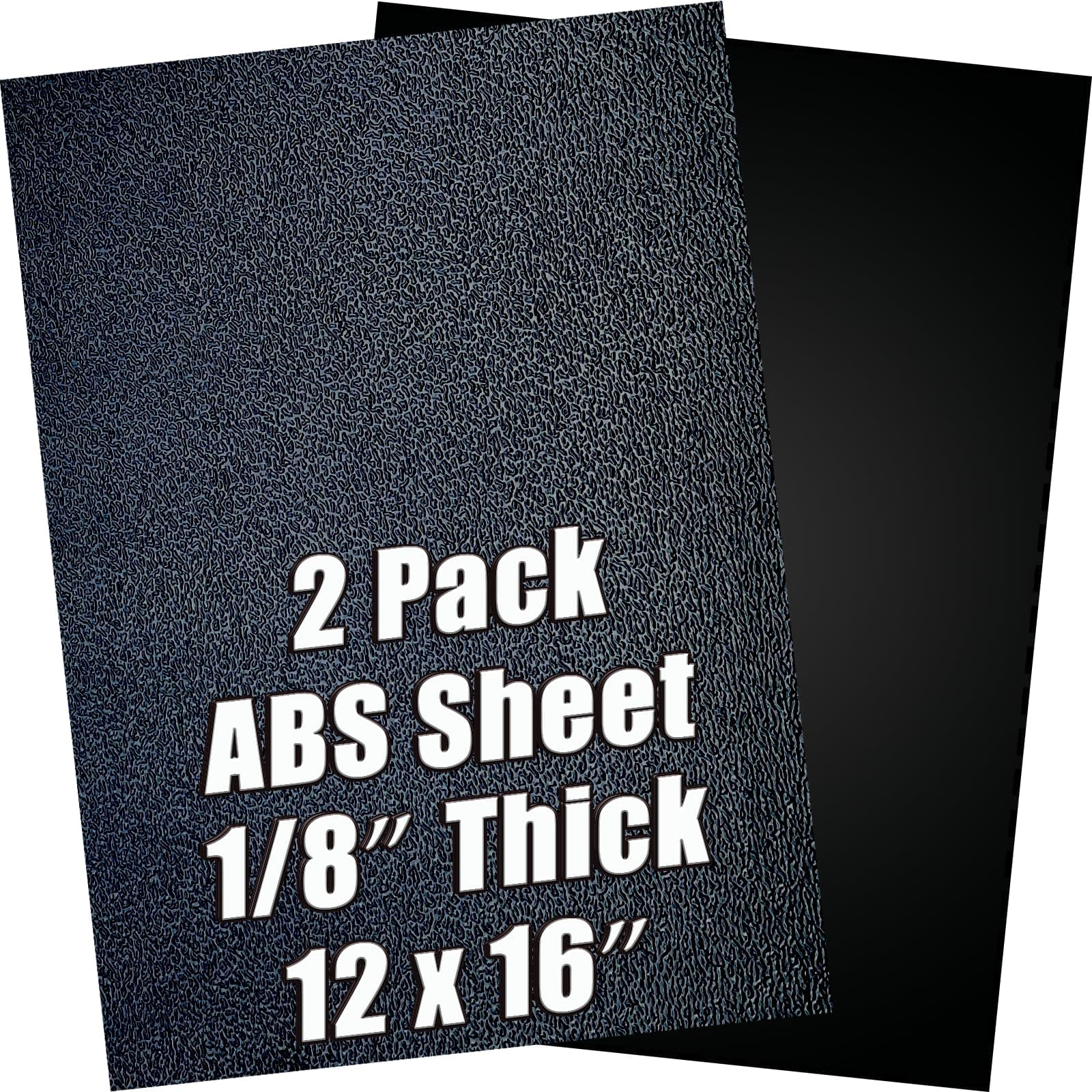 ABS Plastic Sheet 1/8 Inch Thick 12" x 16" (2-Pack)，Black Rigid Moldable Panel with Different Surfaces (Textured Front & Smooth Back) for Structural Parts, Project Enclosures, and DIY Home Decor, etc.