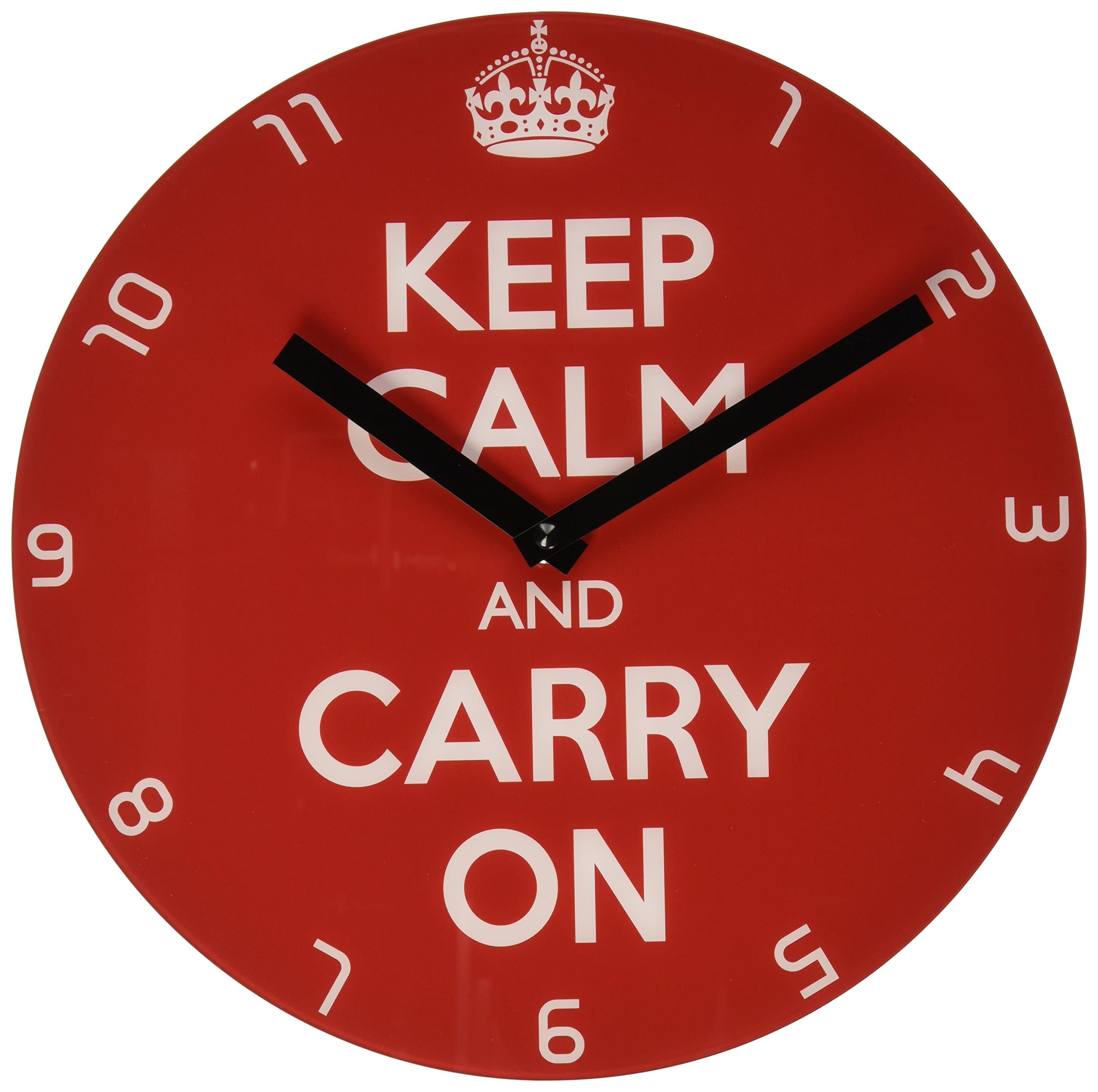 Non-Ticking Silent Acrylic Wall Clock, Large, Keep Calm and Carry on, Red