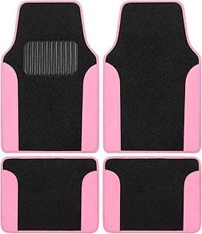 BDK Carpet Floor Mats for Cars, Two-Tone Carpet Car Mat with Faux Leather Accents, Automotive Floor Mat Sets with Built-in Heel Pad, Stylish Interior Car Accessories Pink