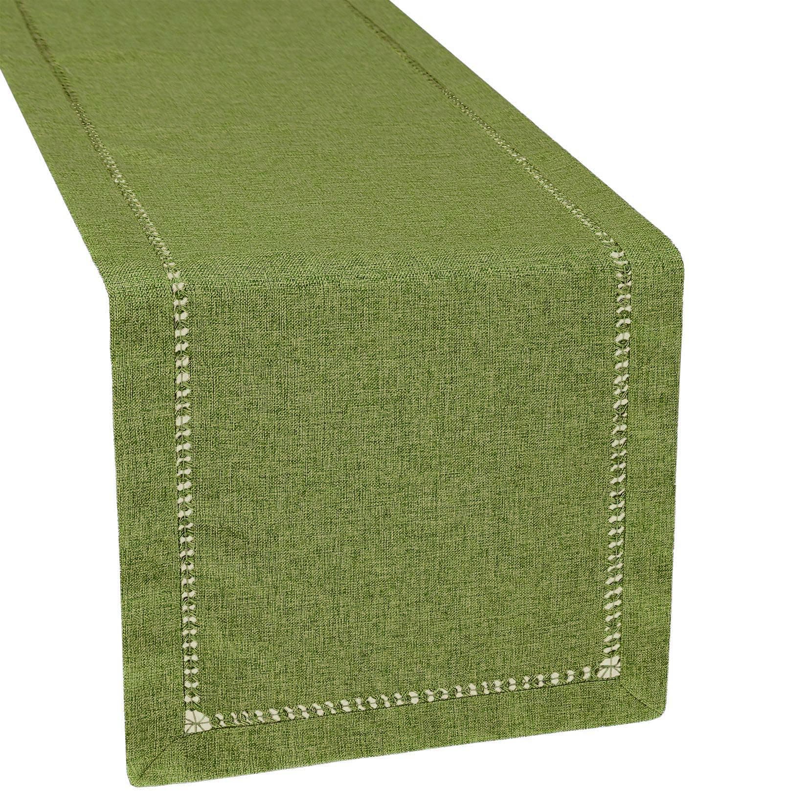 GrelucgoDouble-hemstitched Farmhouse Rustic Solid Olive Green Table Runner (14x72 inches)