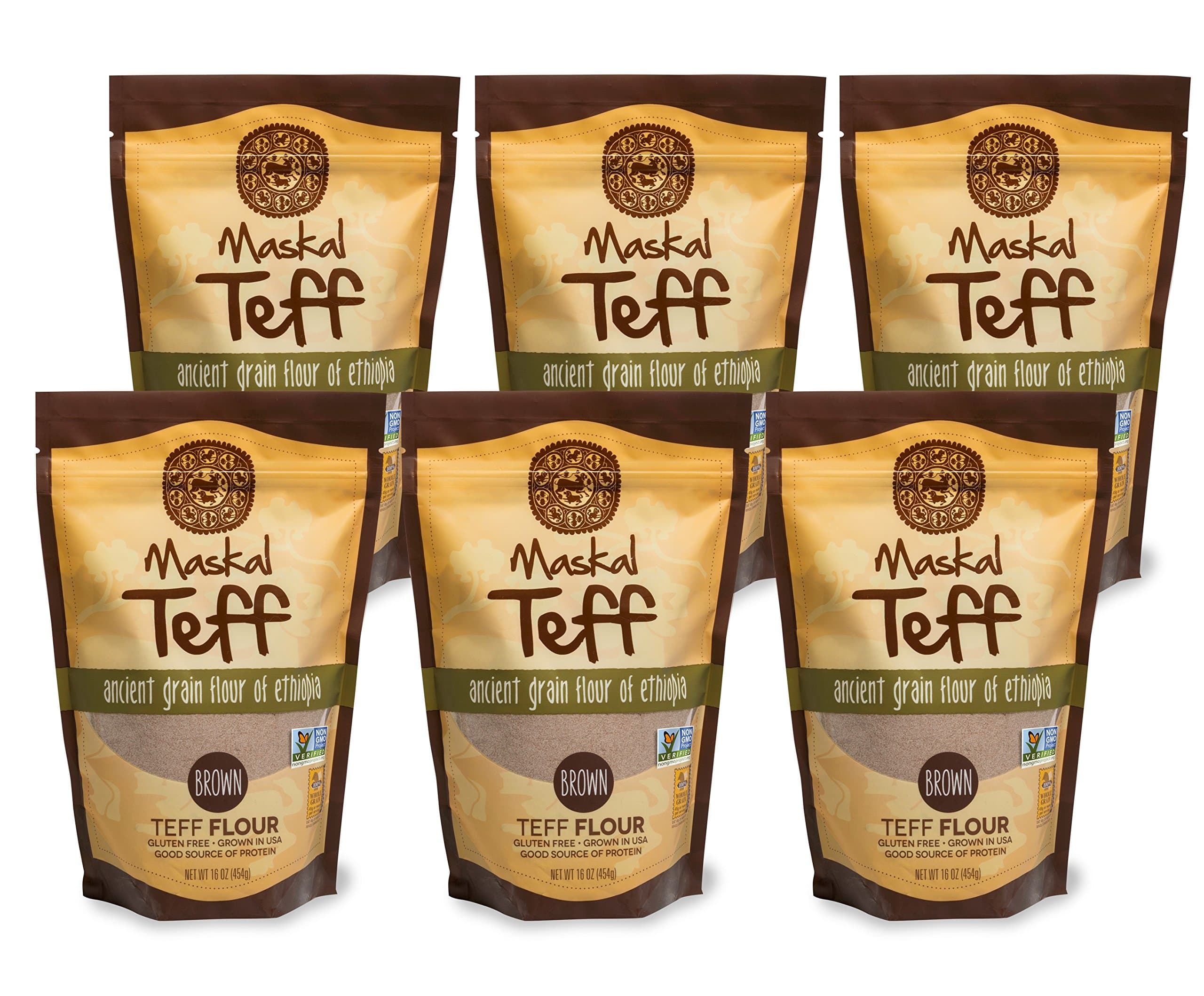 Maskal Teff Brown Teff Flour, 16 Ounce (6 pack)