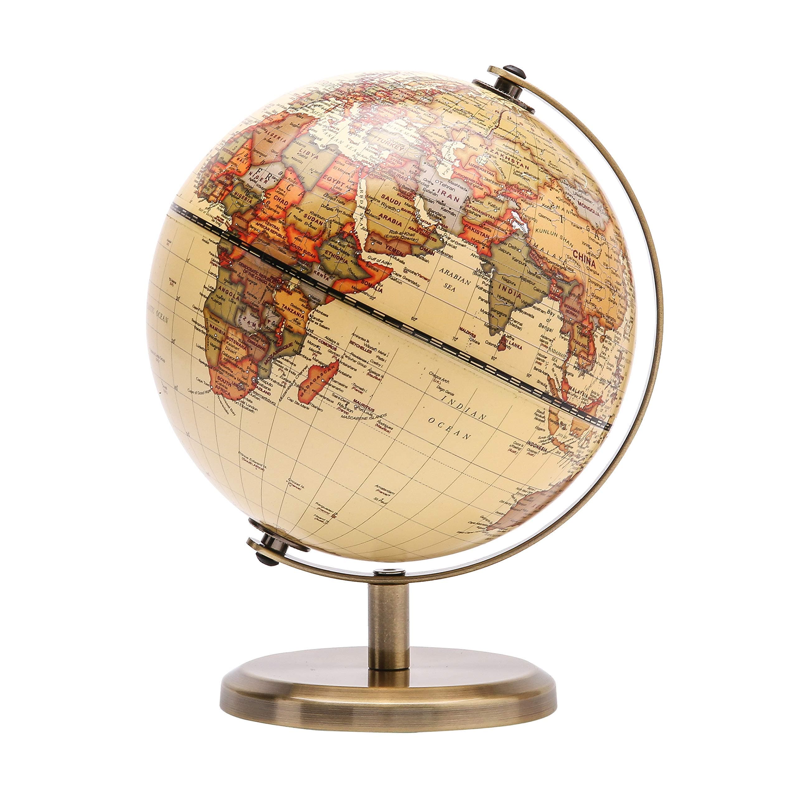 Antique Globe Dia 5.5-inch / 14CM - Educational/Geographic/Modern Desktop Decoration - Stainless Steel Arc and Base - for School, Home, and Office (Antique 5.5“) (Brown-1)