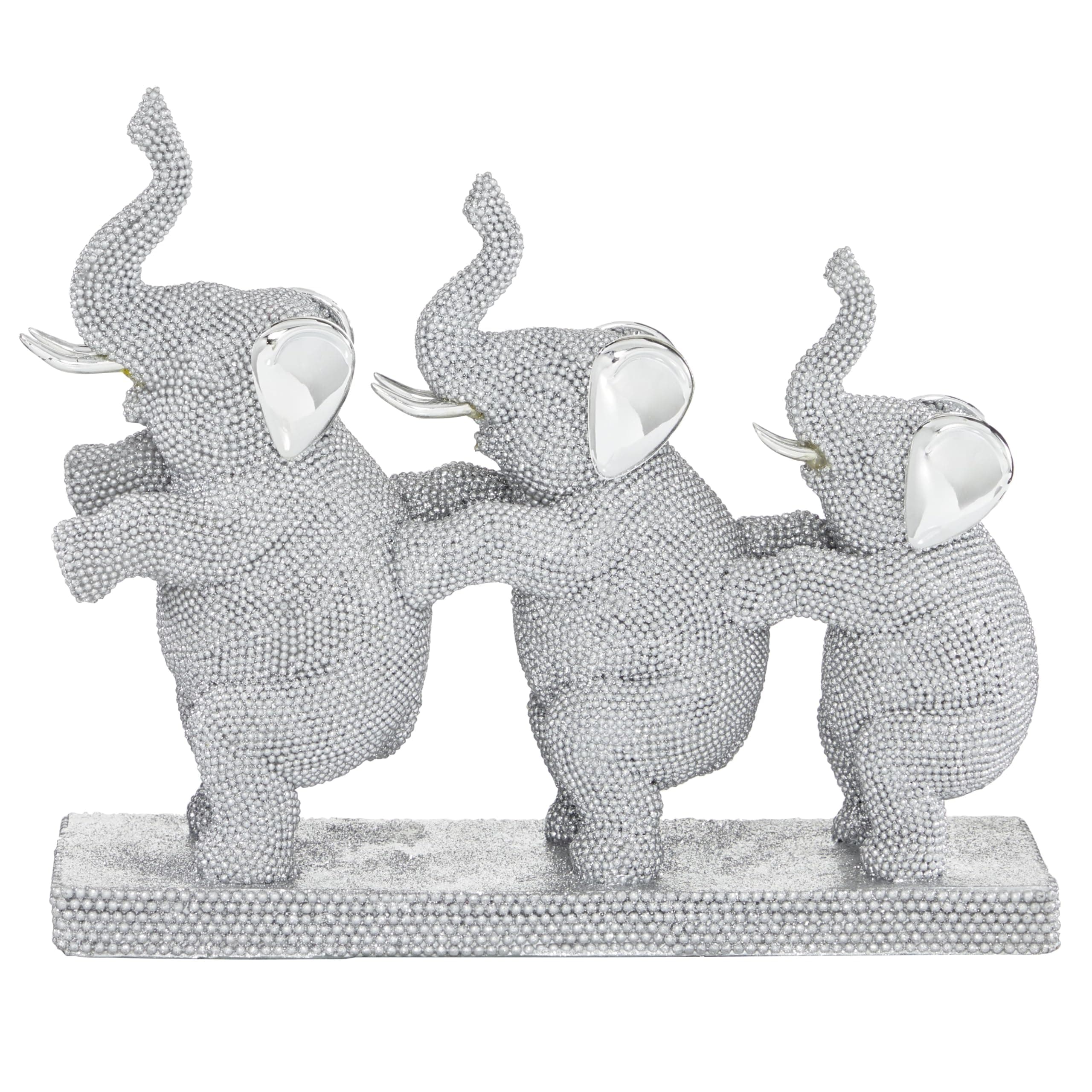 Deco 79 Polystone Elephant Decorative Sculpture Home Decor Statue, Accent Figurine 11" x 3" x 9", Silver