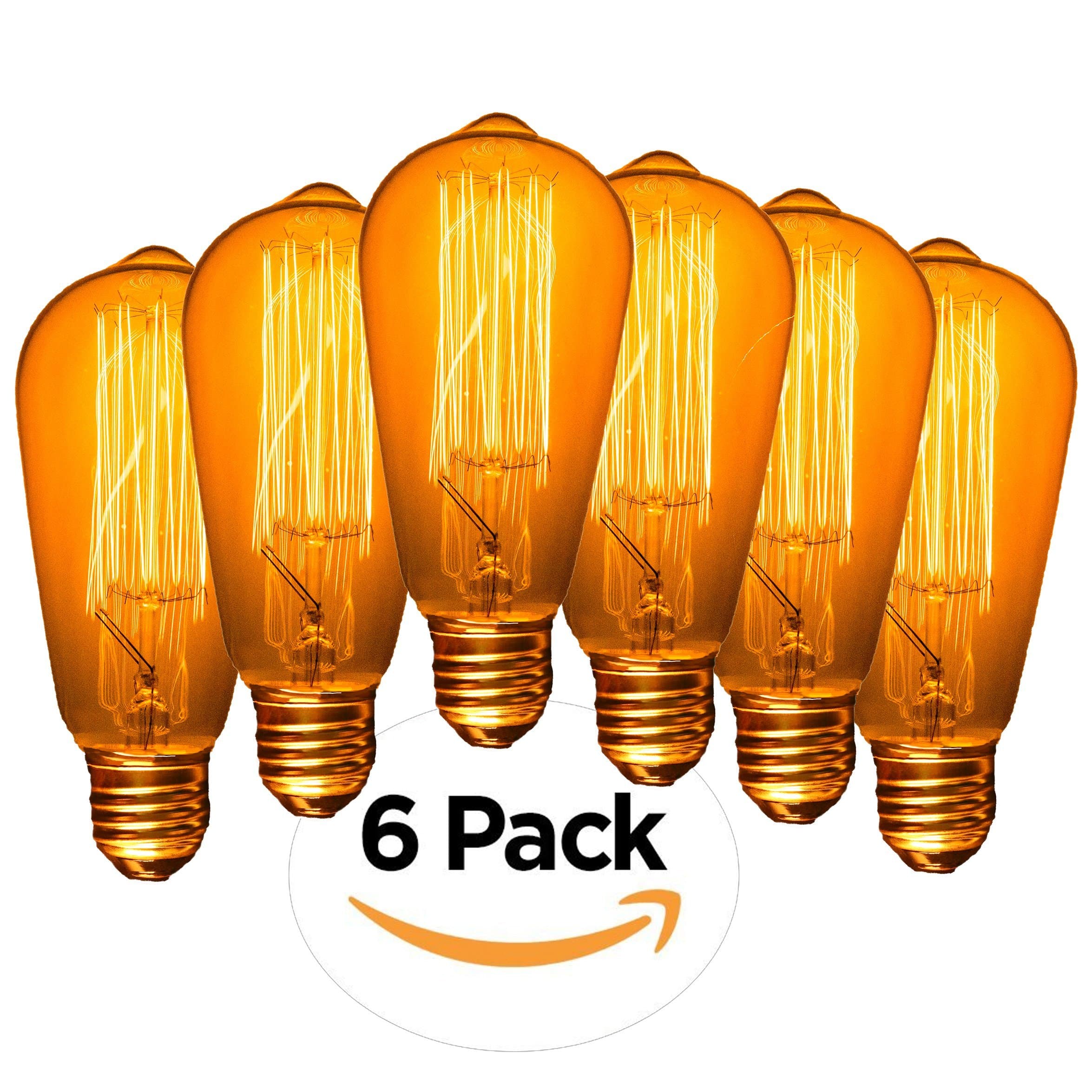 Edison Bulb, Edison Light Bulbs, Edison Bulb 60W, Vintage Light Bulb, Antique Light Bulbs, Vintage Light Bulbs, Filament Light Bulbs, Vintage Bulbs, Edison Light Bulb, Vintage Edison Bulbs, Pack of 6