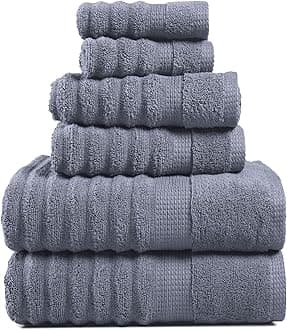 LANE LINEN Towels for Bathroom - 6 Piece Value Set - 100% Mercerized Cotton, Super Soft & Quick Dry - 2 Bath, 2 Washcloths, 2 Hand Towels - Oeko TEX Certified, Tumble Dry Safe & Durable - Cool Grey