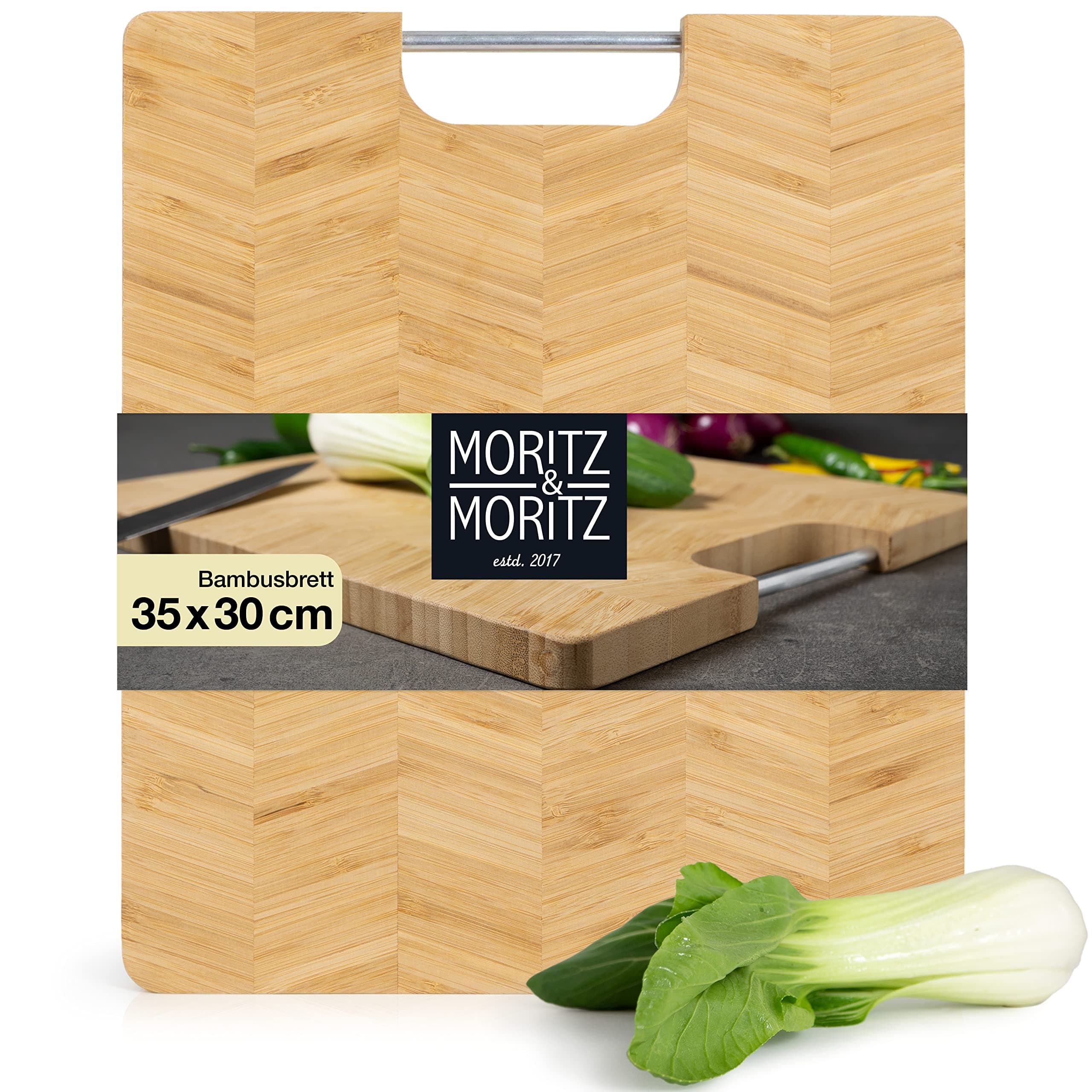Moritz & Moritz Large Bamboo Chopping Board - 35 x 30 x 2 cm - Chopping Boards with Handle - For Cutting, Dressing and Serving