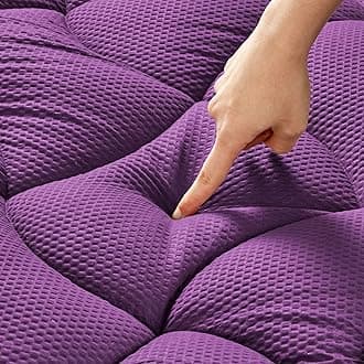 SLEEP ZONE Cooling Queen Mattress Pad, Premium Zoned Quilted Fitted Mattress Topper, Elastic Mattress Protector Cover, Machine Wash Durable, Deep Pocket 8-21 inch, Purple, Queen