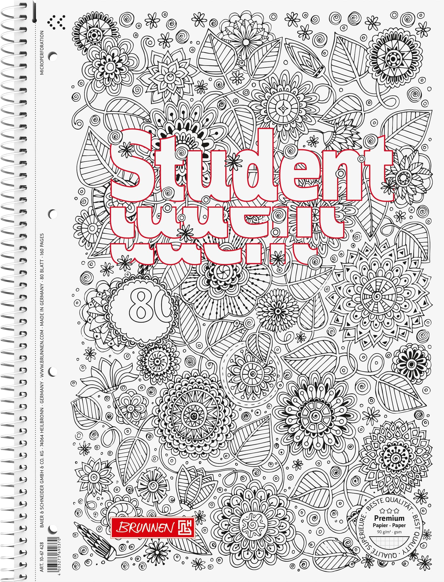 Brunnen 1067427 Colour Code Notebook/Notepad Student (Square A4, 28 Lines, 90 g/m² 80 Pages)