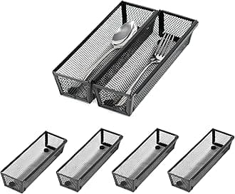 IHOMECOOKERMesh Tray Silverware Drawer Organizer, Utensil Cutlery Tray Office Supplies with Interlocking Arm Drawer Dividers Organizer for Flatware, Knives,Home,Office, School,Bedroom 9X3＂Black…