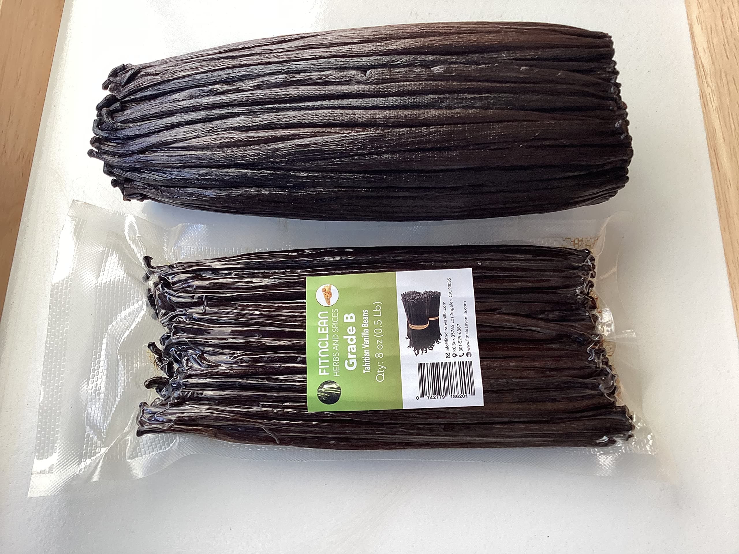 8oz Grade B Vanilla Beans Tahitian for Extract, Paste and Baking| 4"-7" (1/2 Lb) by FITNCLEAN VANILLA| Whole NON-GMO Bourbon Pods