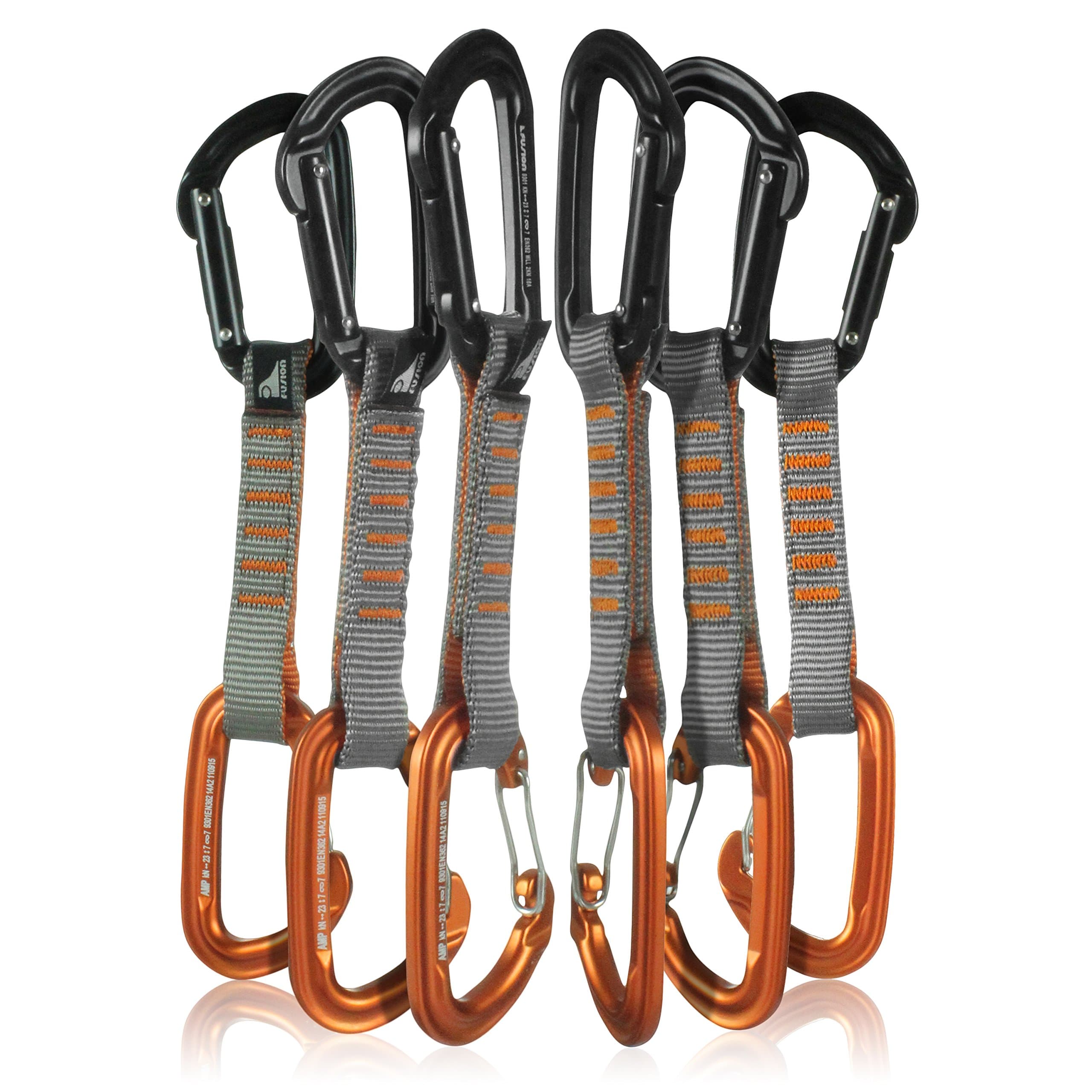 Quickdraw Set with Wire Gate Carabiner, 6-Pack, 11cm, Orange/Black