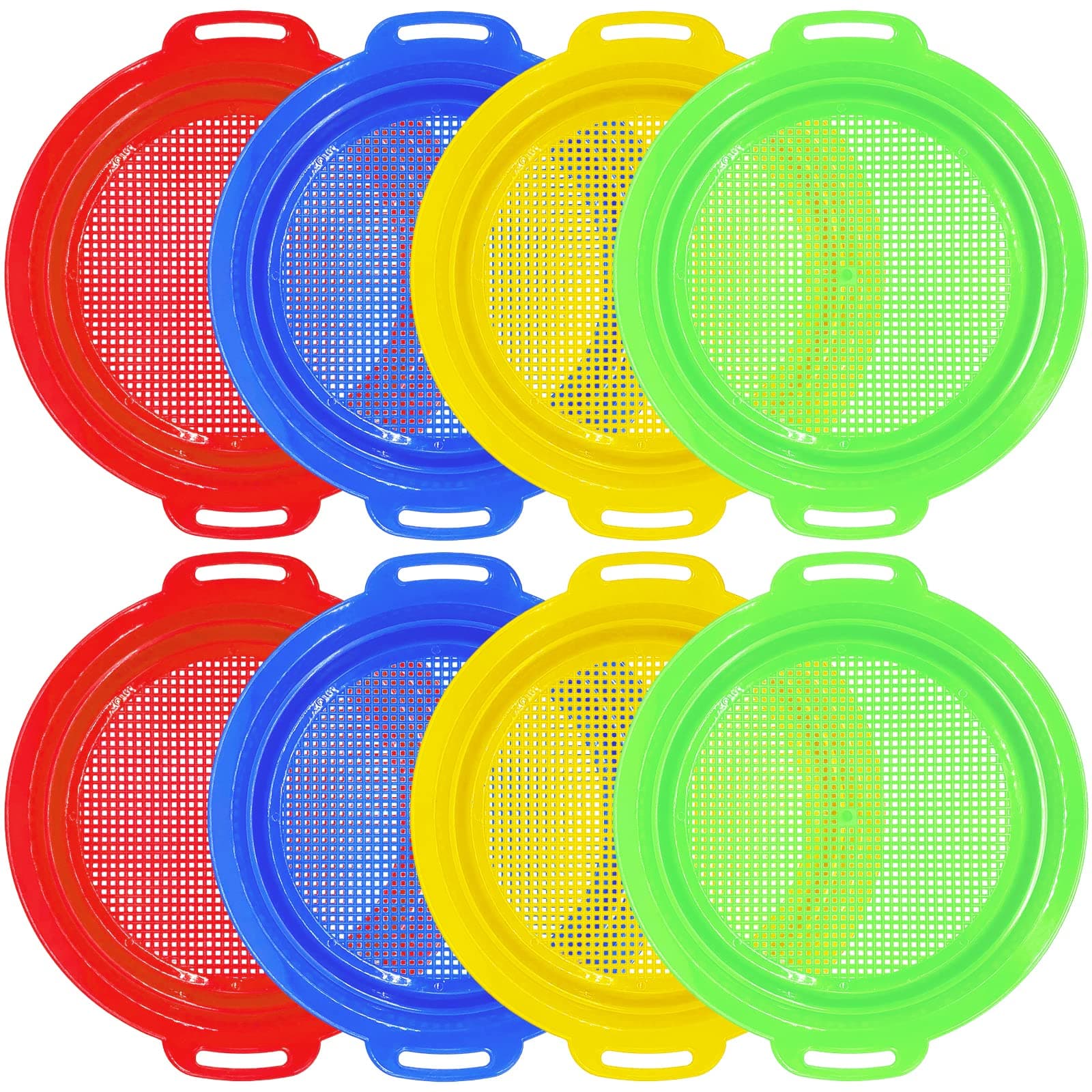 OJYUDD 8 Pack Plastic Sand Sieves for Adults, Multi-Purpose Sand Sifting Pans for Beach, Gardening, and Outdoor Use (8.75x9.75in)