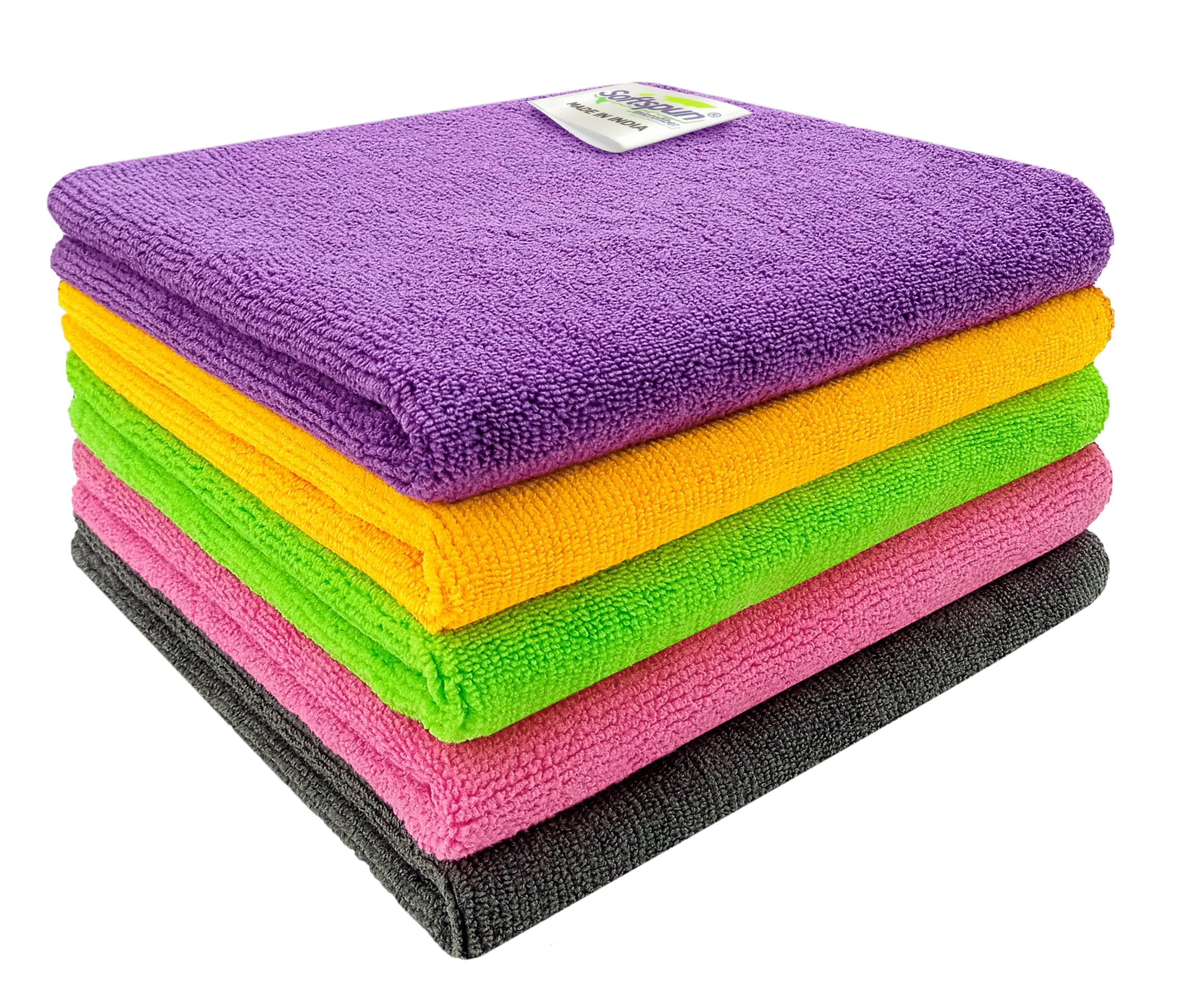 SOFTSPUN Microfiber Cloth 5pcs 40x40cms 340 GSM Multi-Color! Thick Lint & Streak-Free Multipurpose Cloths Automotive Microfibre Towels for Car Bike Cleaning Polishing Washing & Detailing.