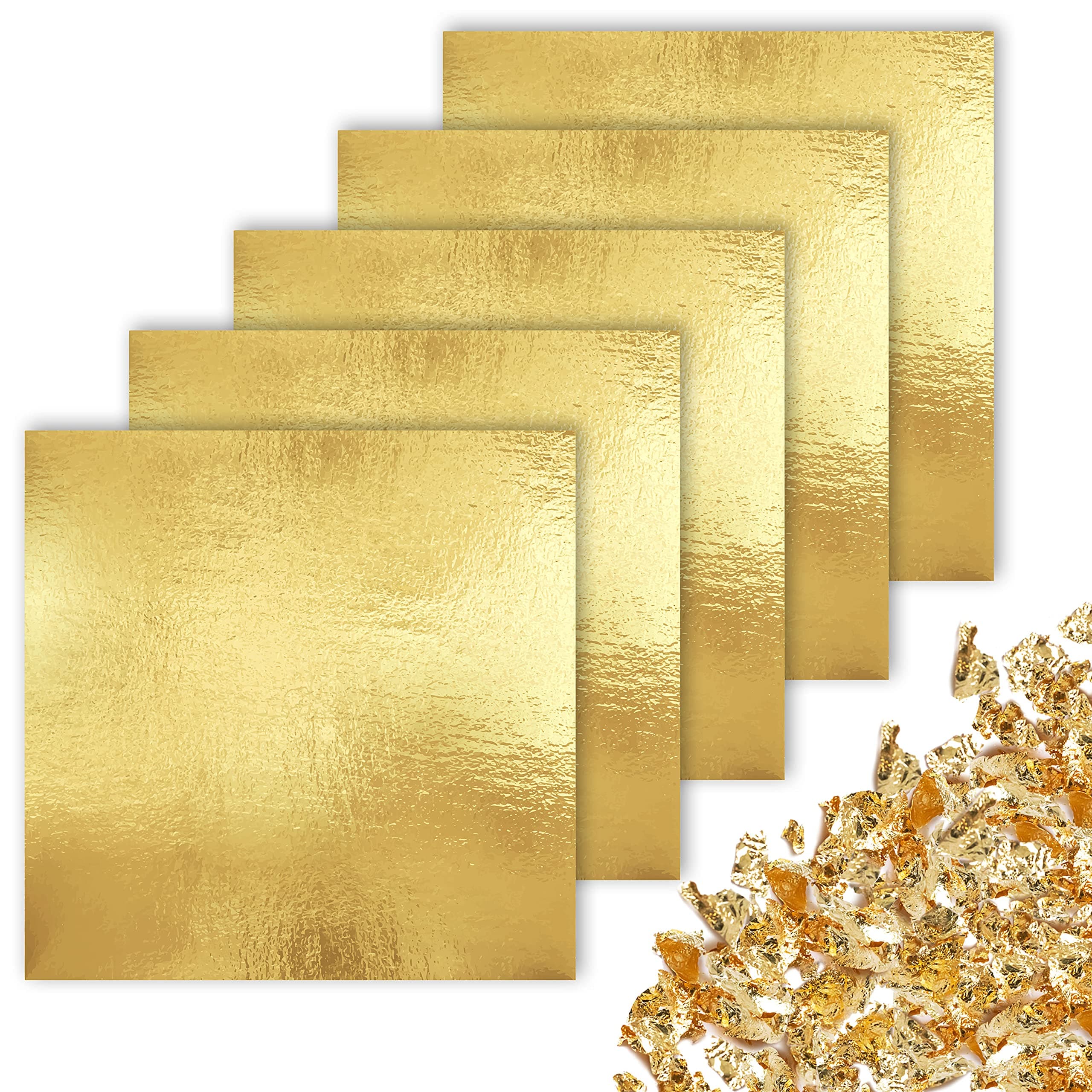 CZ Store✮✮ - Gold Leaf | 5.5" x 5.5" | 100 Pcs | Copper Foil Sheets with Metallic Texture - Golden Gilding Material for Arts & Crafts, Decorations, Slime, Nails, Resin, DIY