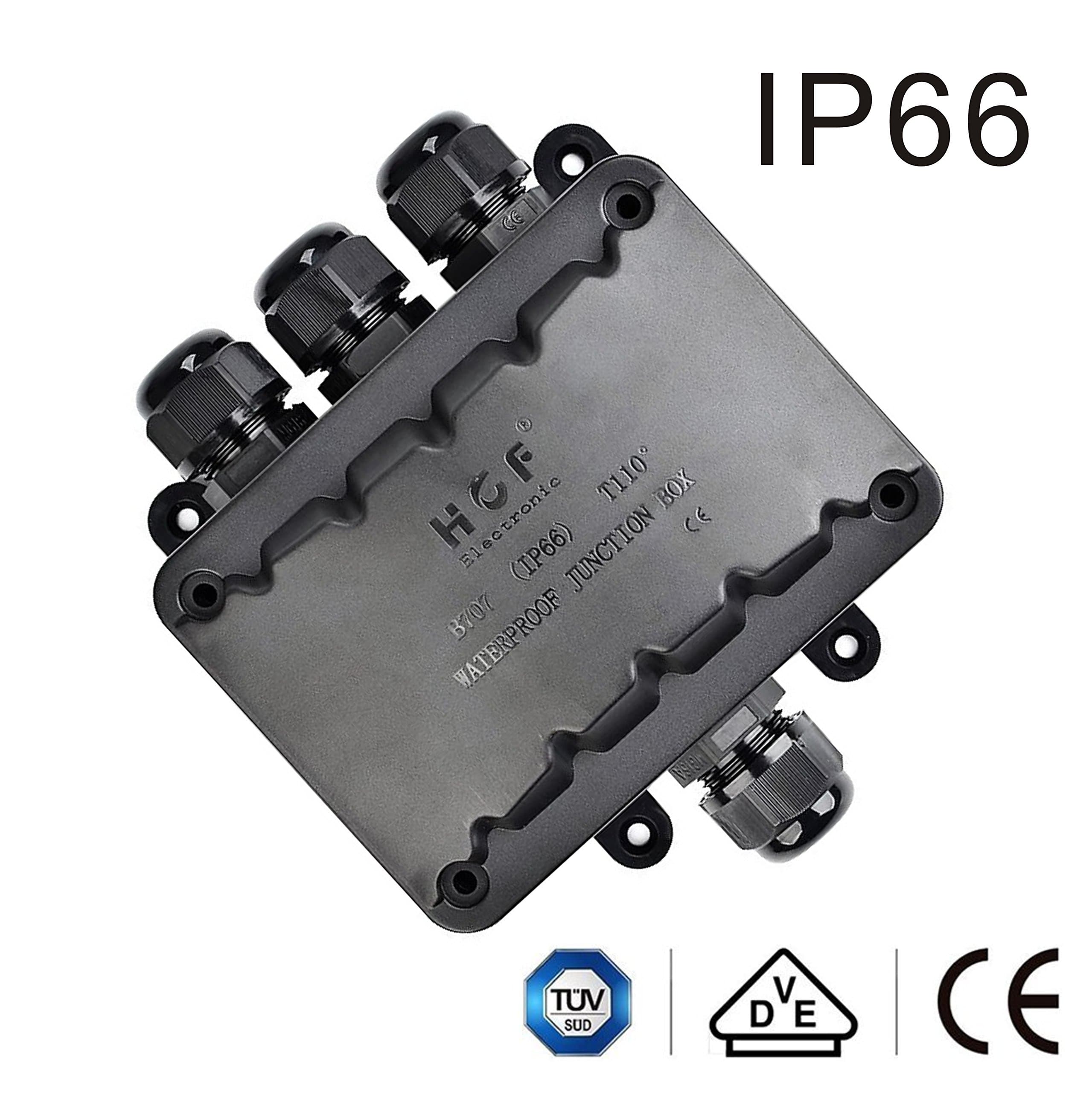 Junction Box, Sunmi Underground Waterproof Cable Connectors for Larger 4 Way Junction Box Black Electrical Exterior Junction Box – M16 CABLE GLAND 5 mm Diameter 10 mm, TÜV, VDE and CE certified – black (IP66)