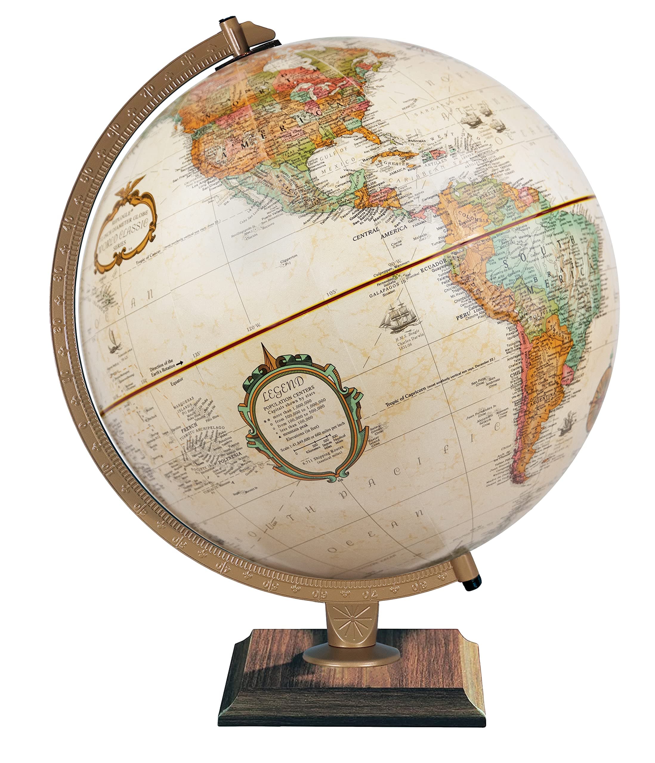 World Classic Globe, 12" Desktop World Globe For Home or Office Desk Decor, Raised Relief, Up-to-date Cartography, Made in the USA, Antique