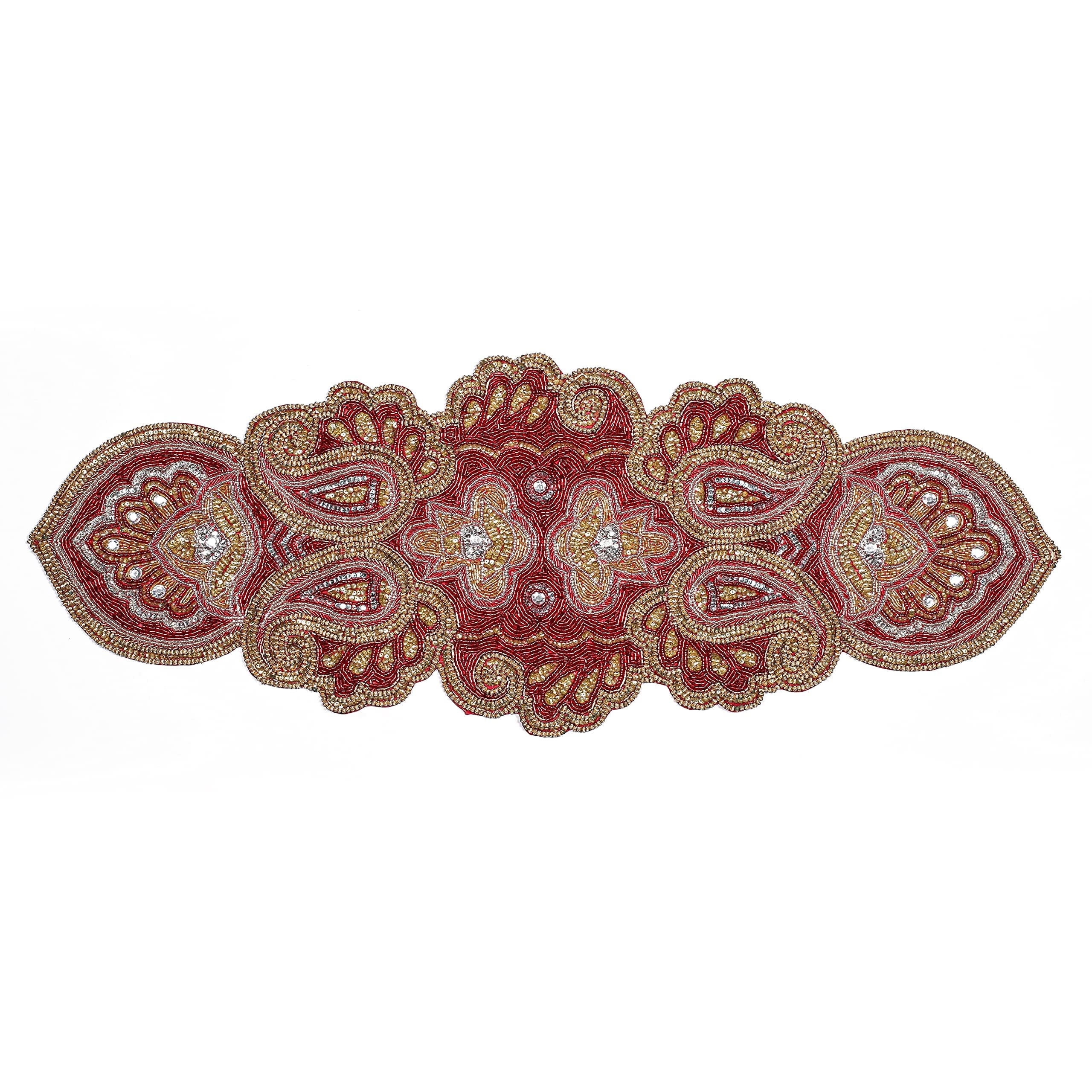 Hand Made Beaded Table Runner Mini Paisley Design Teal Silver Gold Colors,Produced by Skilled Village Artisans in India - A Beautiful Complements to Dinner (13x36, Charcoal Silver Gold)