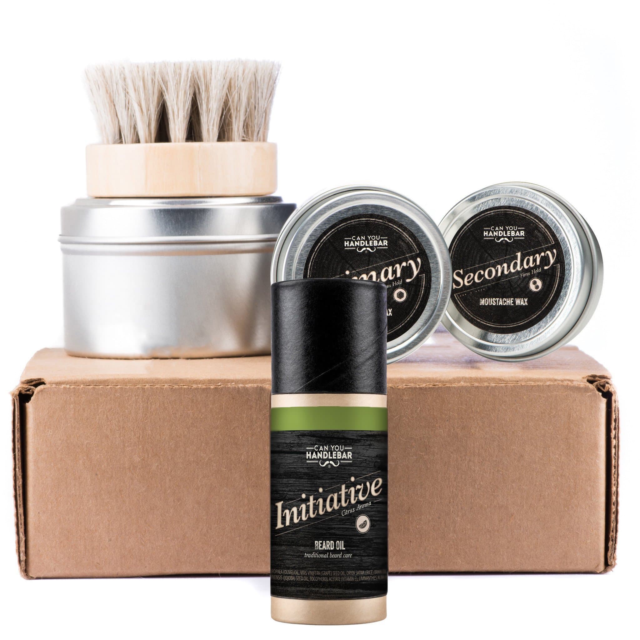 Basic Beard Care Kit - Initiative Beard Oil Bottle | Moustache Wax SET | Horse-Hair Beard Oil Brush