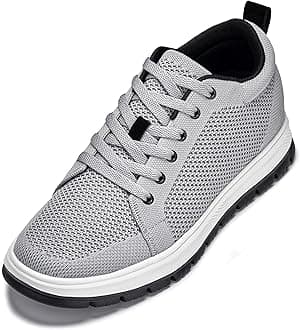 CALTO Men's Invisible Height Increasing Elevator Casual Shoes - Pewter Grey/White & Black Sole Light-Weight Lace-up Knitted Casual Sporty Sneakers - 2.4 Inches Taller - X2324 - Size 9 D(M) US