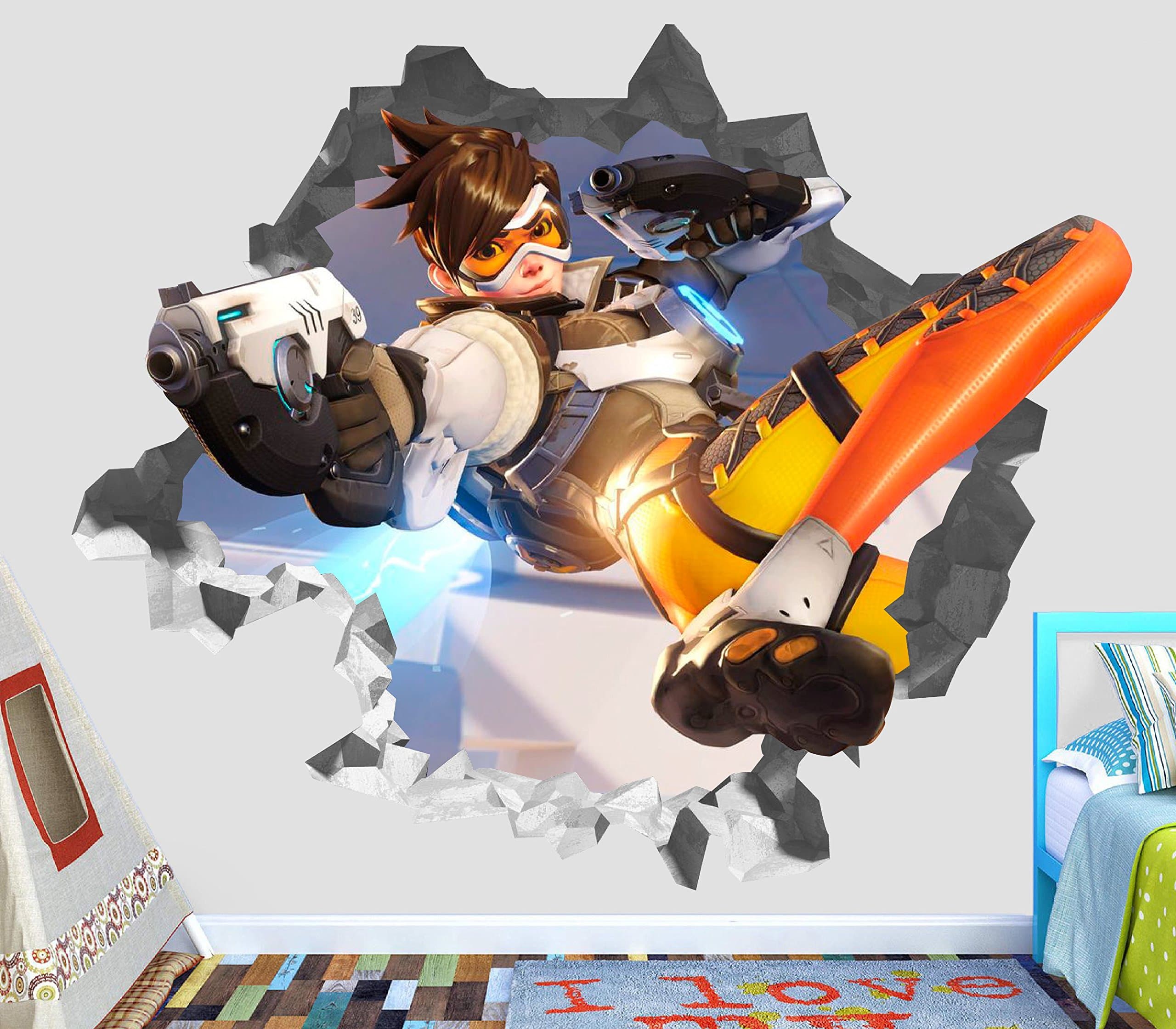 Overwatch Wall Decal Smashed 3D Sticker Vinyl Decor Mural Games - Broken Wall - 3D Designs - OP244 (Small (Wide 22" x 16" Height))