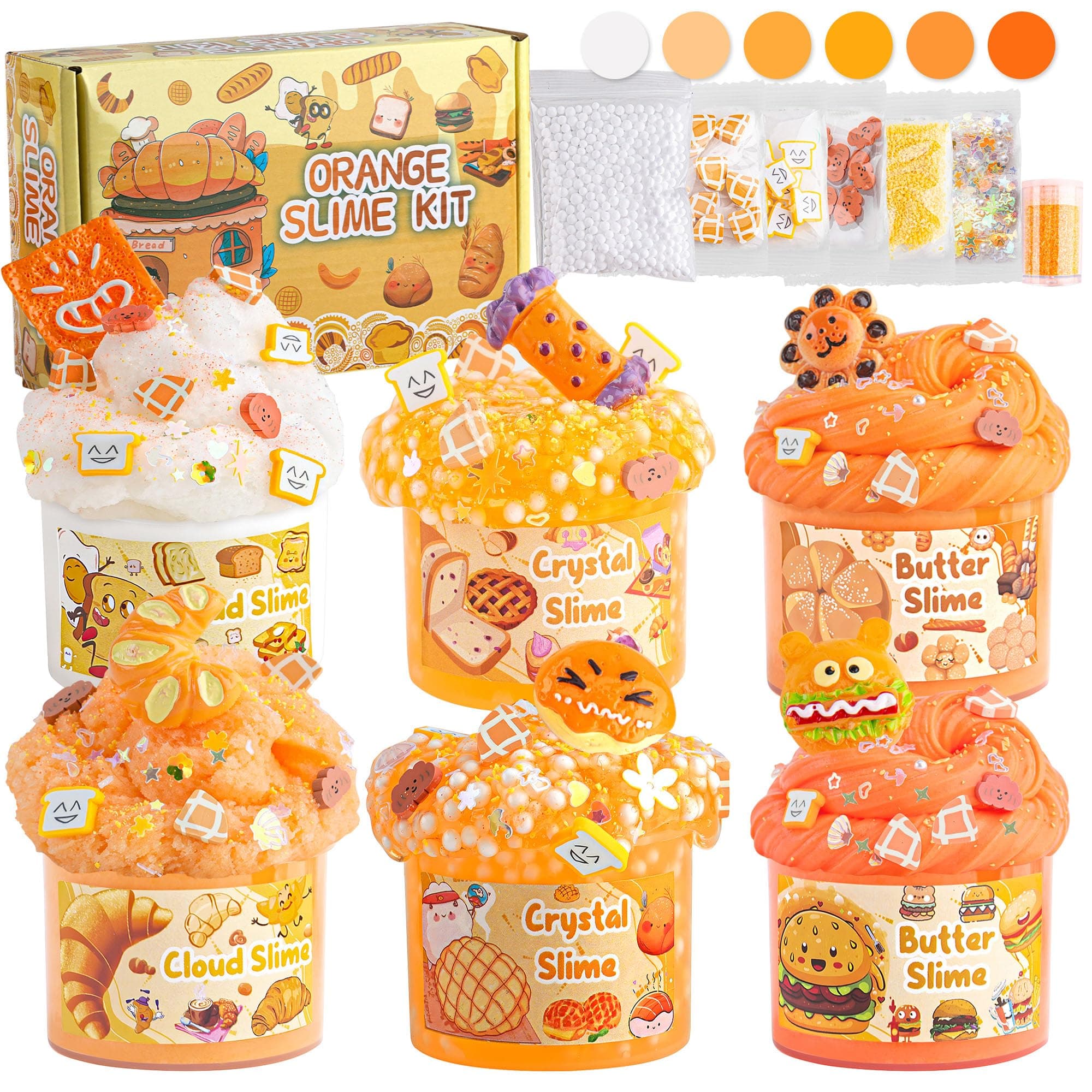 LAWOHO Bread Slime Kit: Gradient Orange, Cloud, Butter & Clear Slime - Crunchy Birthday, Halloween, Christmas, Easter Party Favors