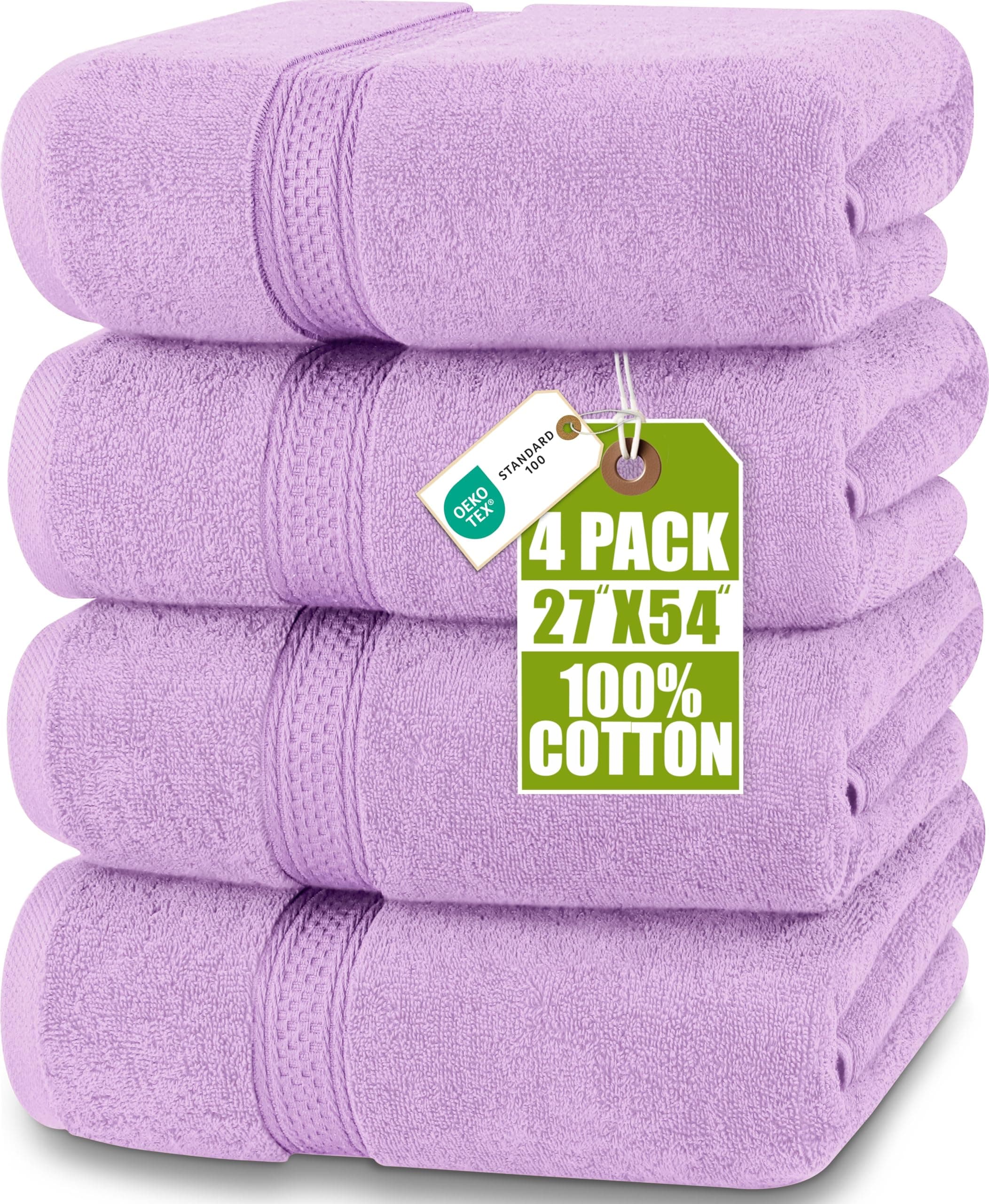Utopia Towels 4 Pack Premium Bath Towels Set, (27 x 54 Inches) 100% Ring Spun Cotton 600GSM, Lightweight and Highly Absorbent Quick Drying Towels, Perfect for Daily Use Lavender