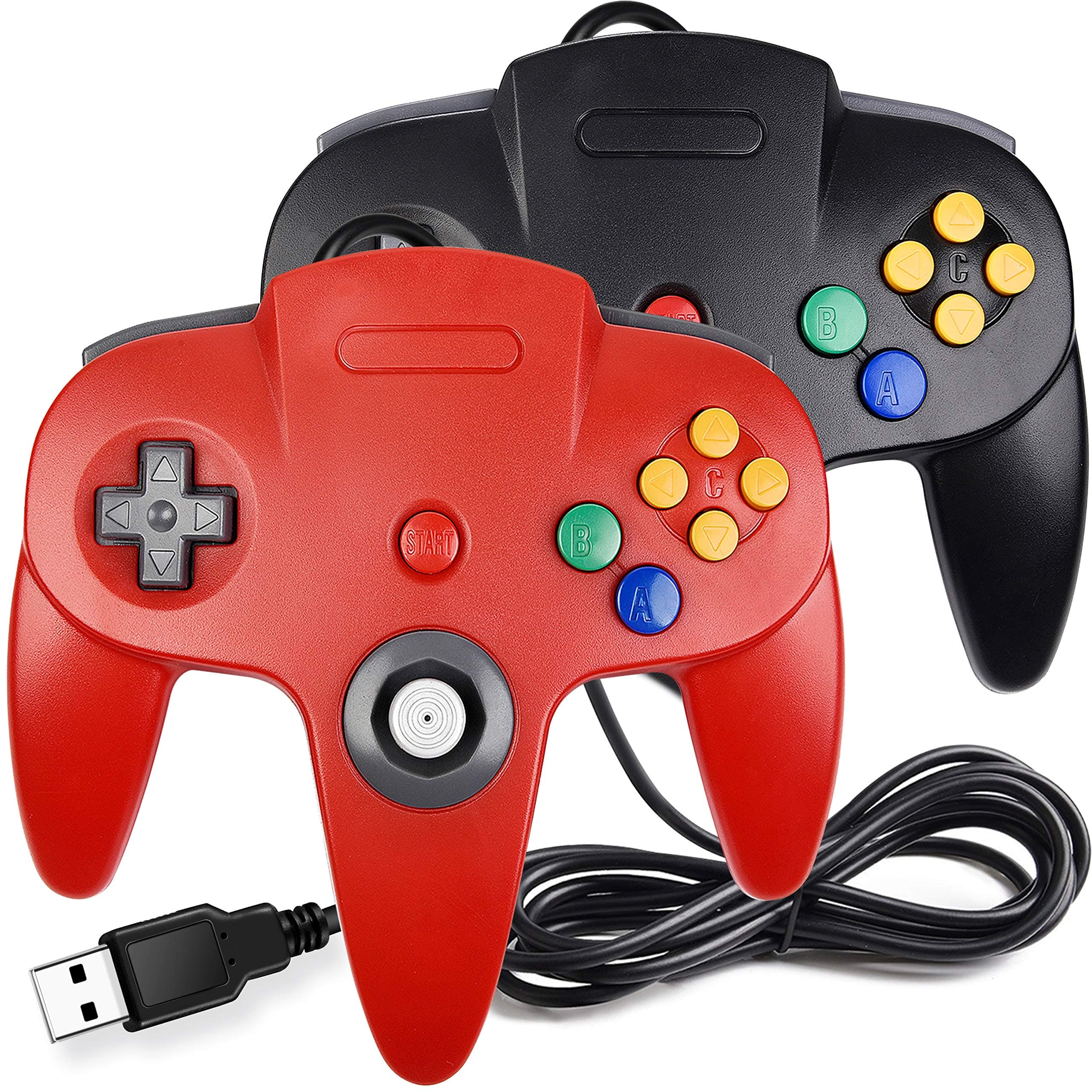 (USB Version) for PC USB N64 Controller, SAFFUN N64 Style Game pad Joystick for Windows PC Mac Linux Raspberry Pi Retropie Emulator - Plug & Play (Red & Black)