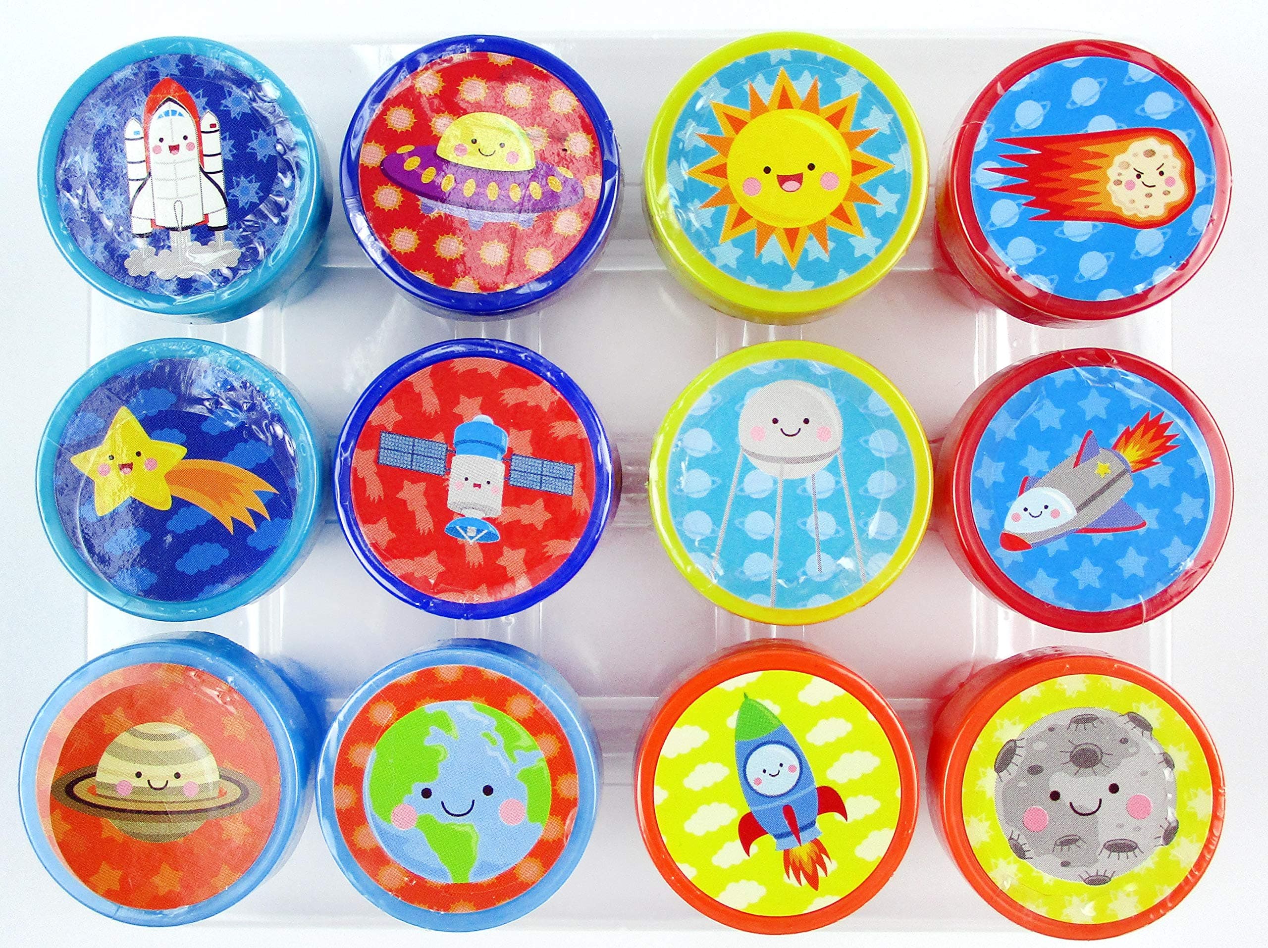 TINYMILLS 12 Pcs Outer Space Stamp Kit for Kids Party Favors God's Galaxy Boys Girls Space Planetarium Birthday Party