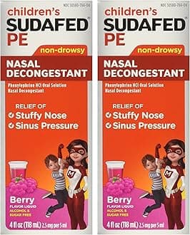 SudafedChildren'S Pe Nasal Decongestant Non Drowsy Raspberry Flavor Liquid Pack of 2 Multi