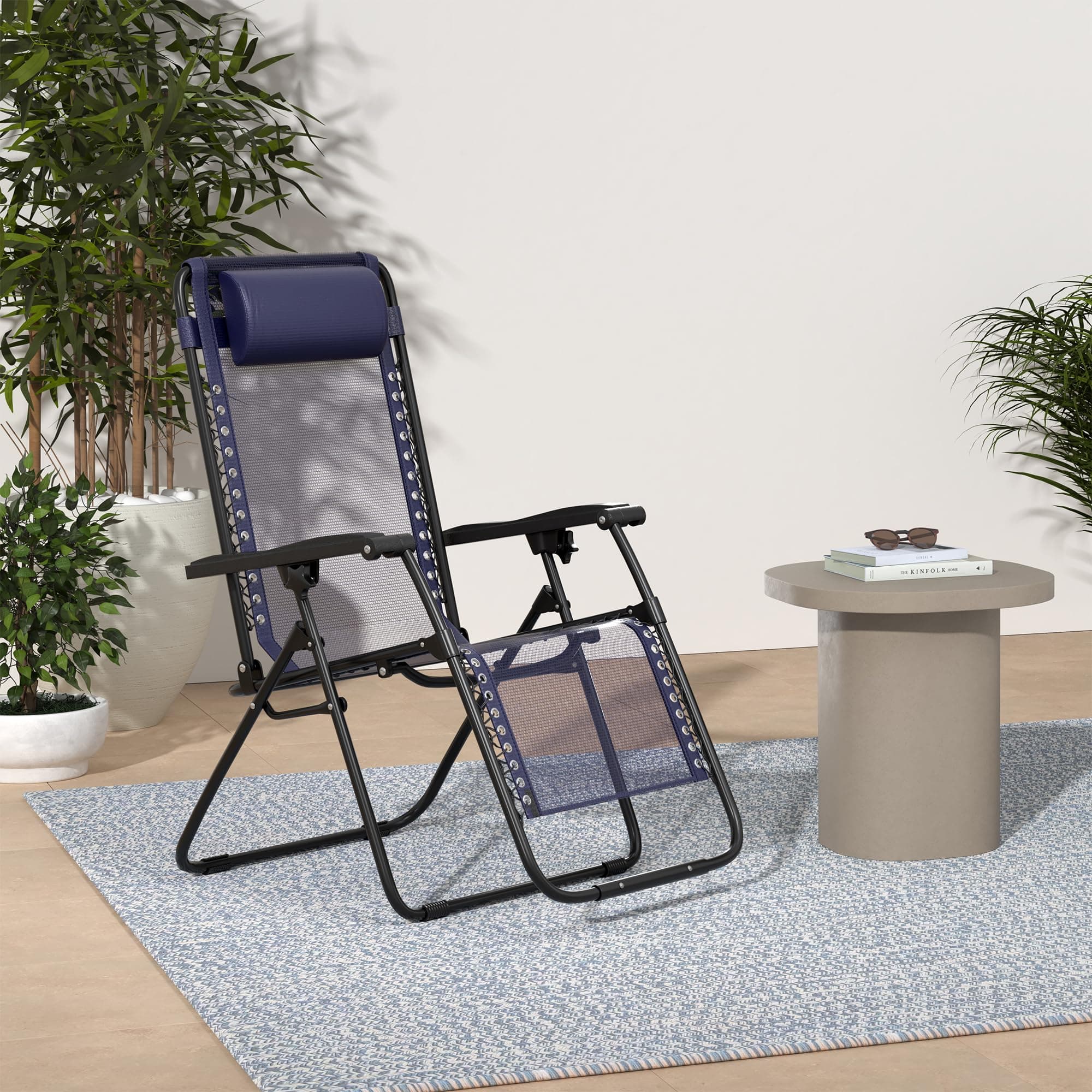 - Amazon Basics Outdoor Textilene Adjustable Zero Gravity Folding Reclining Lounge Chair with Pillow (Blue) | Alloy Steel