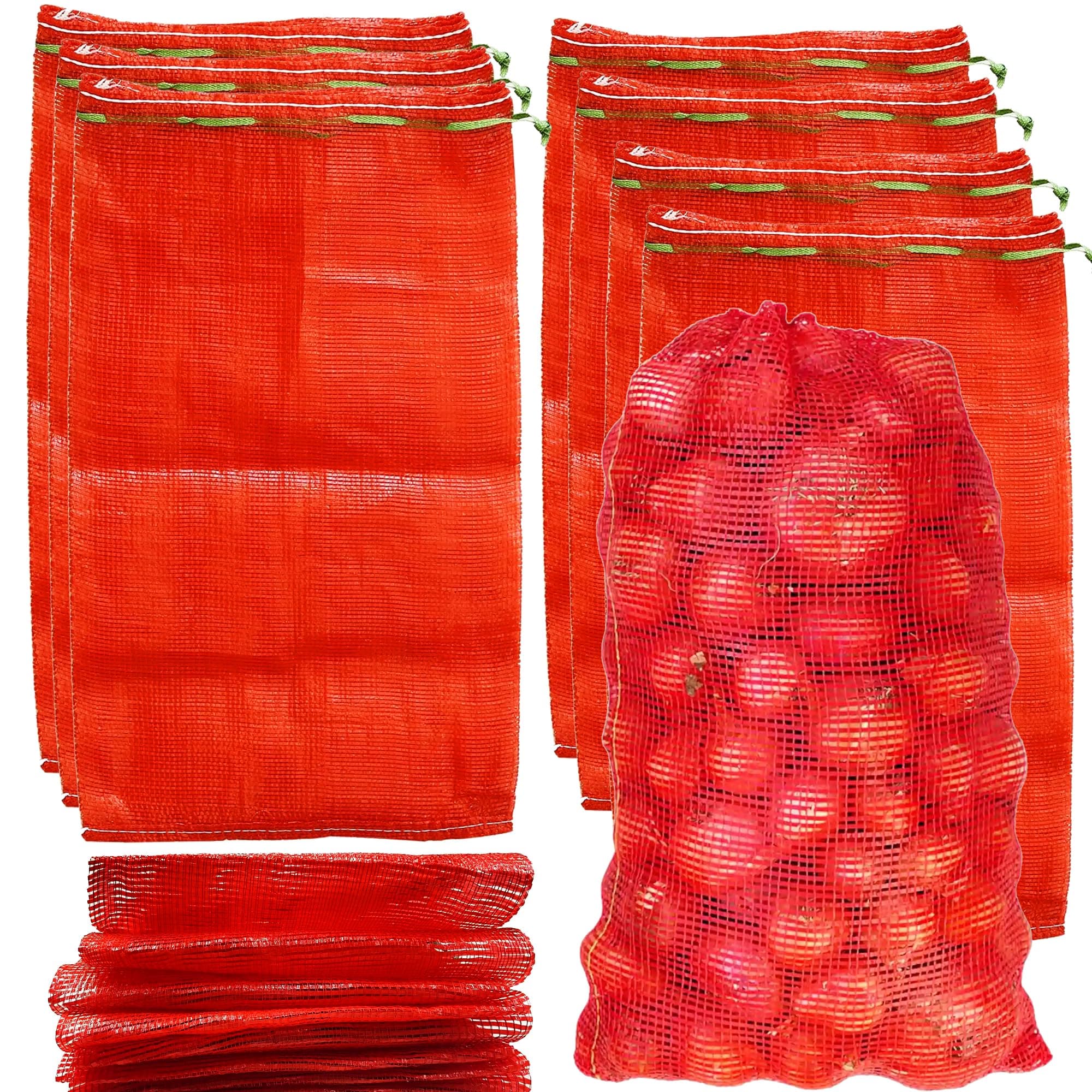 24 Pack 20'' x 14'' Mesh Onion Bags, Reusable Drawstring Fresh Produce Storage Bags for Onions, Vegetables, Potatoes, Citrus, Crawfish Firewood